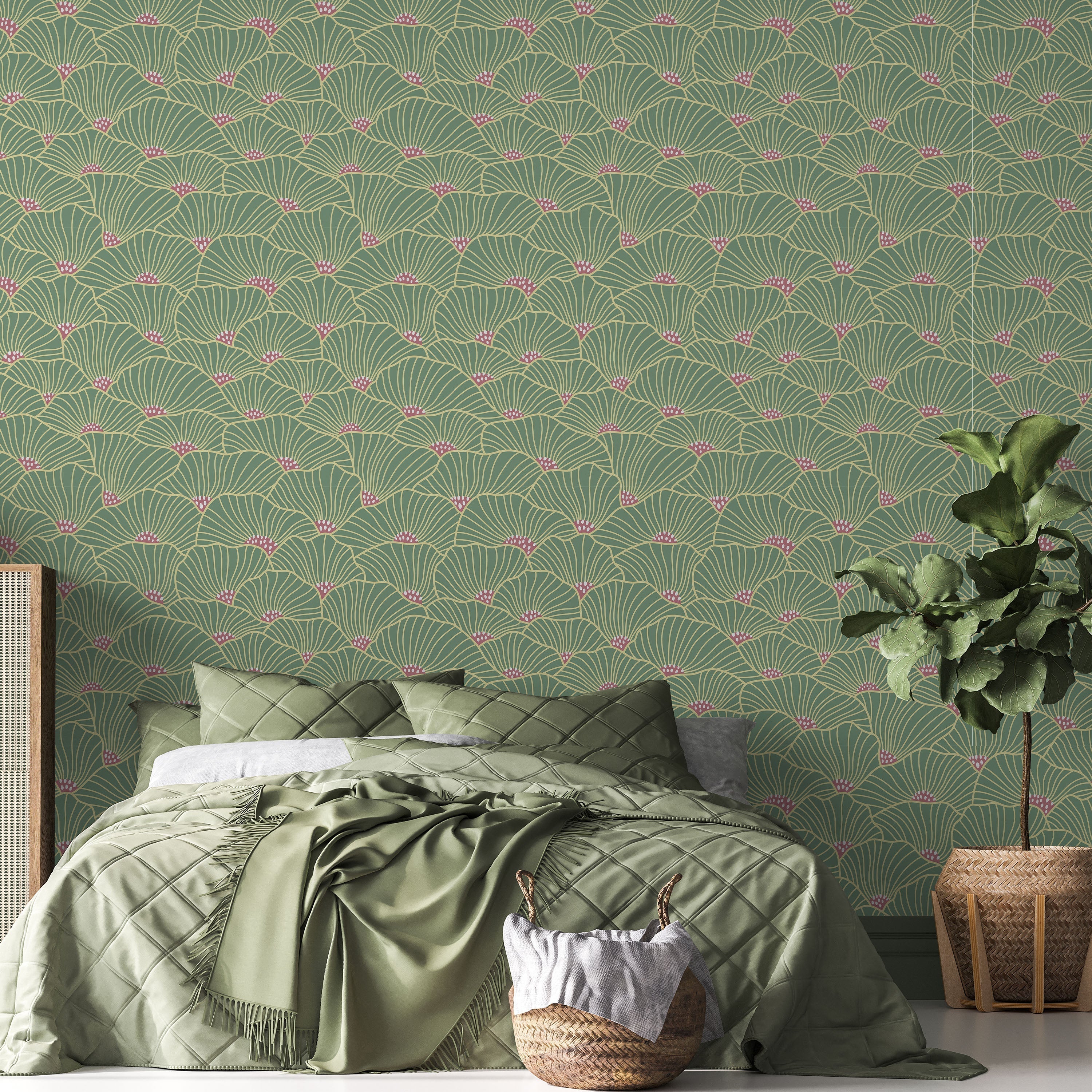 Modern Floral Peel and Stick Wallpaper, Removable Wallpaper, Traditional Wallpaper - Moss | DeccoPrint