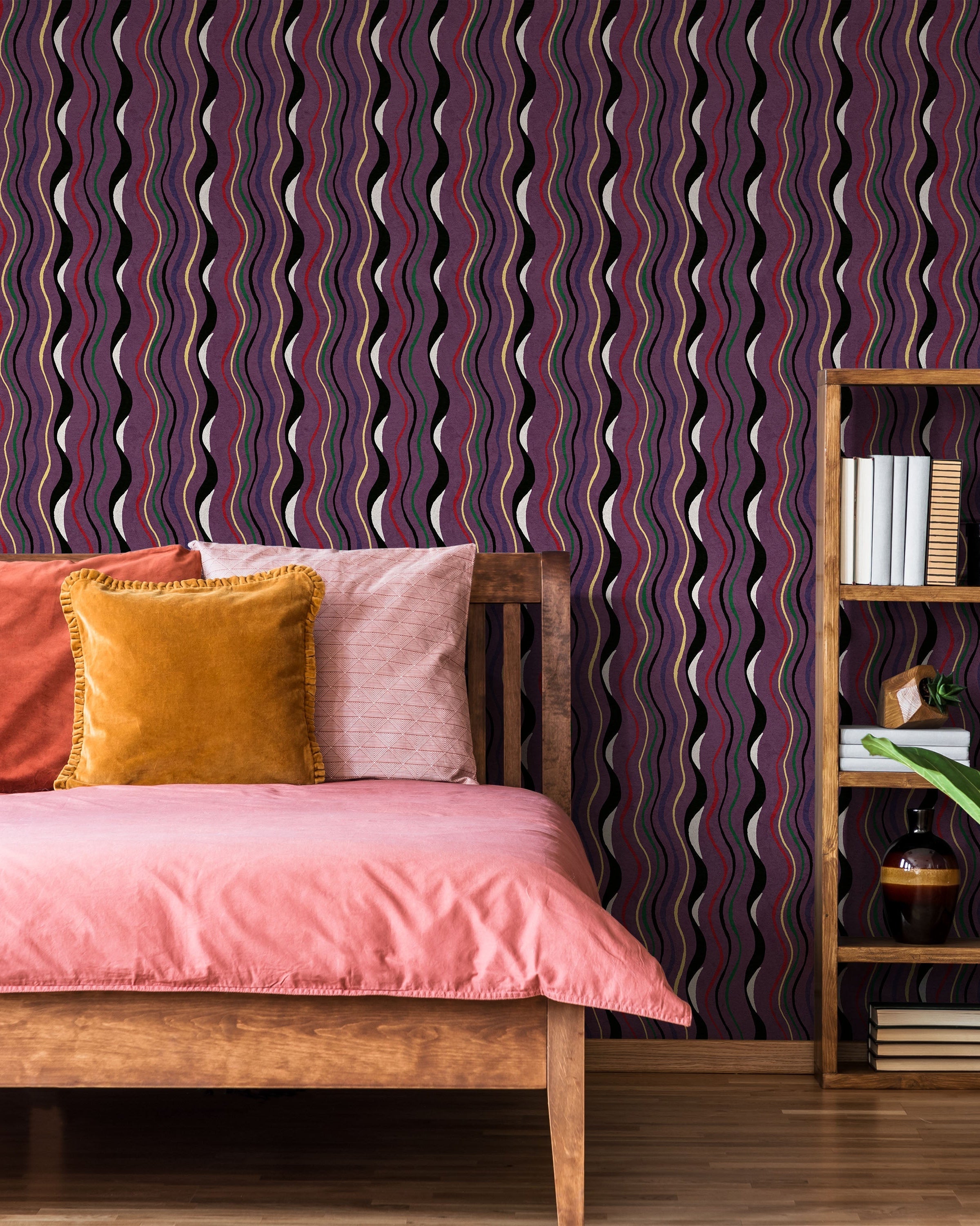Furuya Korin x Korin Waves Peel and Stick Wallpaper, Removable Wallpaper, Traditional Wallpaper - Dark Purple | DeccoPrint