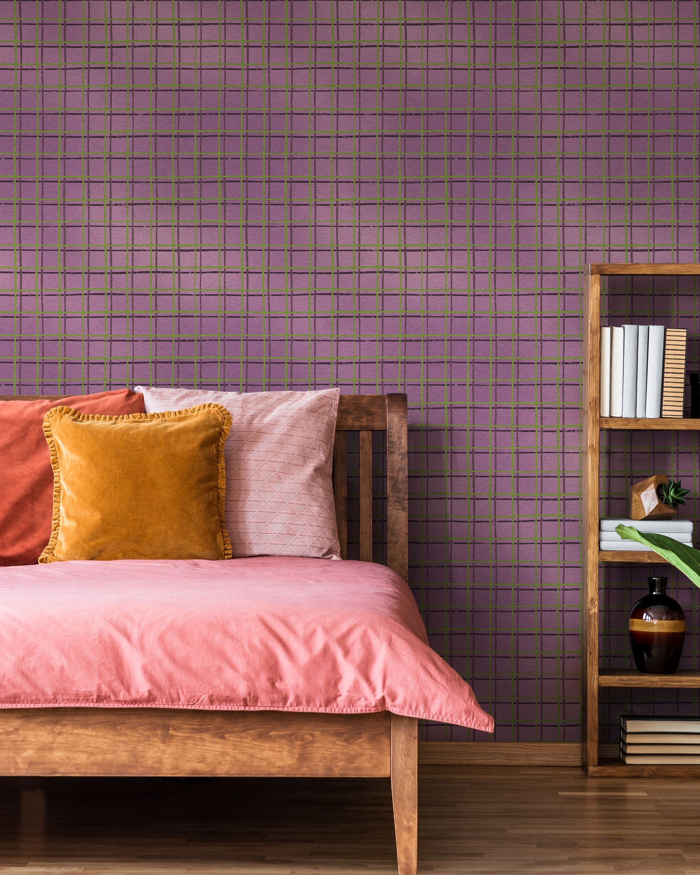 Furuya Korin x Korin Zen Grid Peel and Stick Wallpaper, Removable Wallpaper, Traditional Wallpaper - Dusty Lilac | DeccoPrint