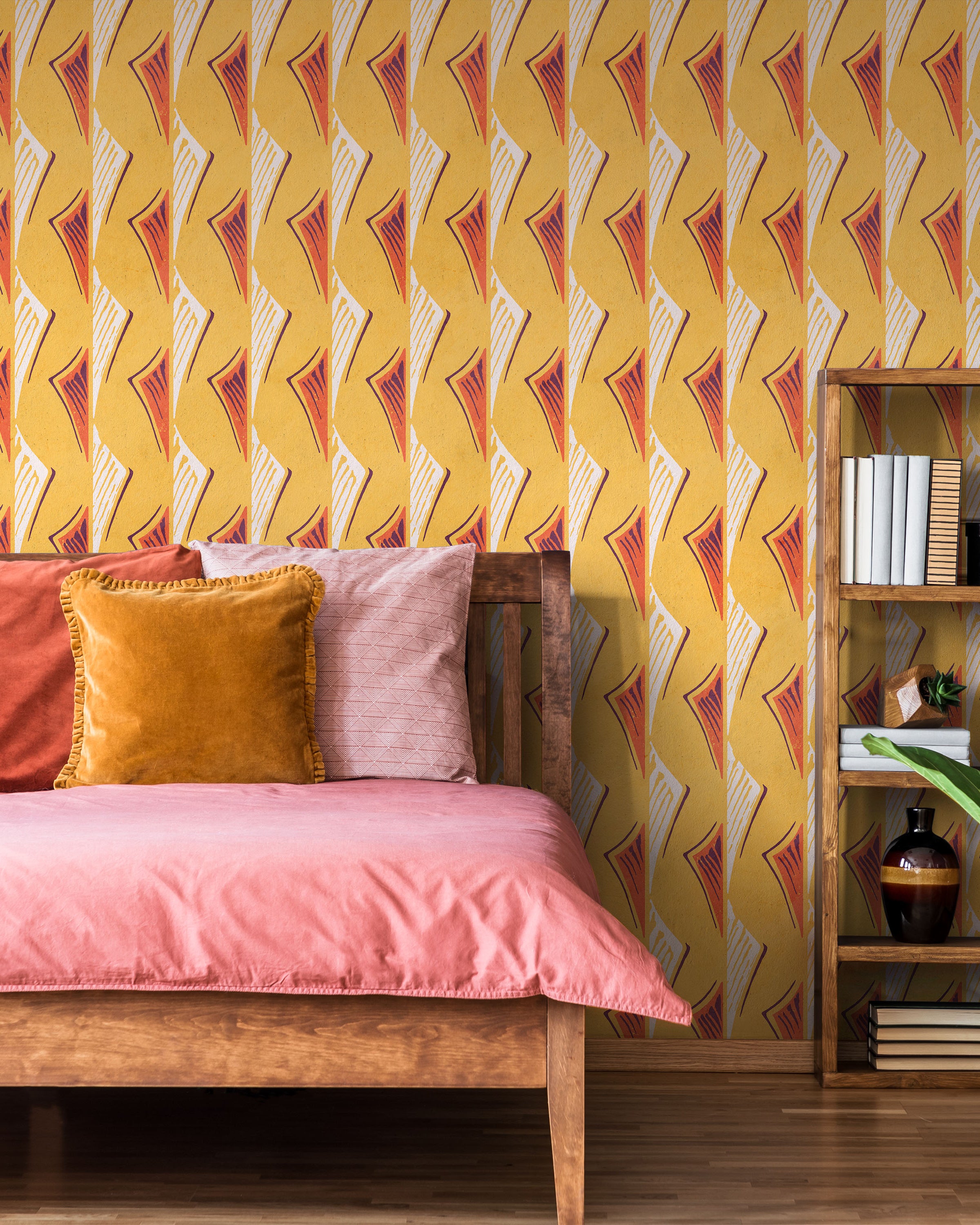 Furuya Korin x Dancing Fans Peel and Stick Wallpaper, Removable Wallpaper, Traditional Wallpaper - Light Orange | DeccoPrint