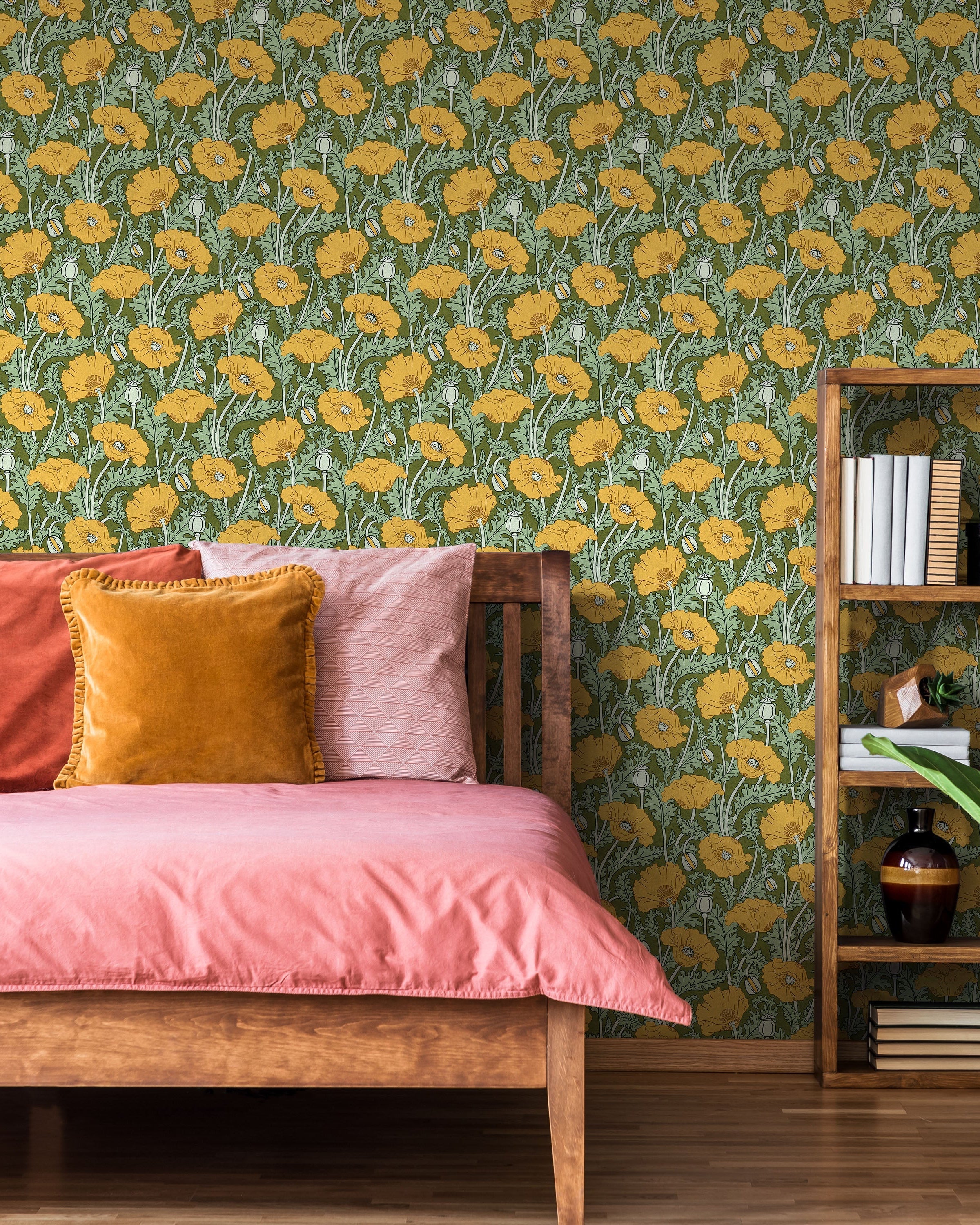 Maurice Pillard Verneuil x Poppy Peel and Stick Wallpaper, Removable Wallpaper, Traditional Wallpaper - Lush Green | DeccoPrint