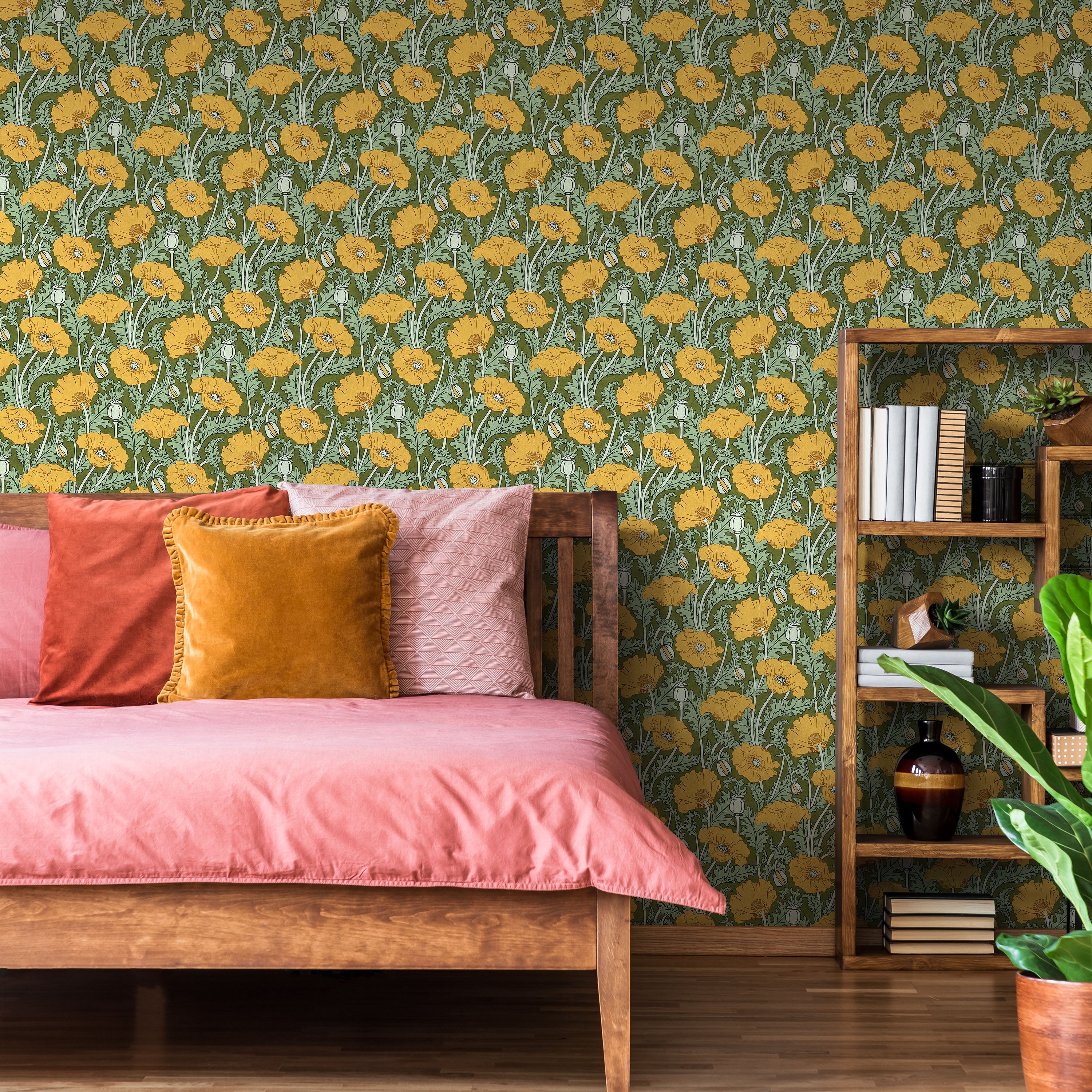 Maurice Pillard Verneuil x Poppy Peel and Stick Wallpaper, Removable Wallpaper, Traditional Wallpaper - Lush Green | DeccoPrint