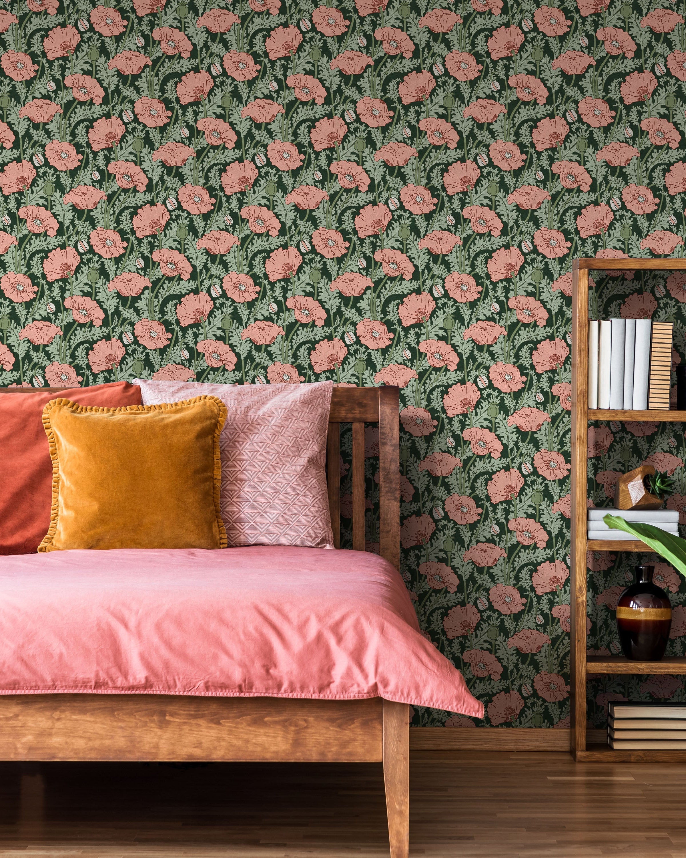 Maurice Pillard Verneuil x Poppy Peel and Stick Wallpaper, Removable Wallpaper, Traditional Wallpaper - Dusty Pink | DeccoPrint