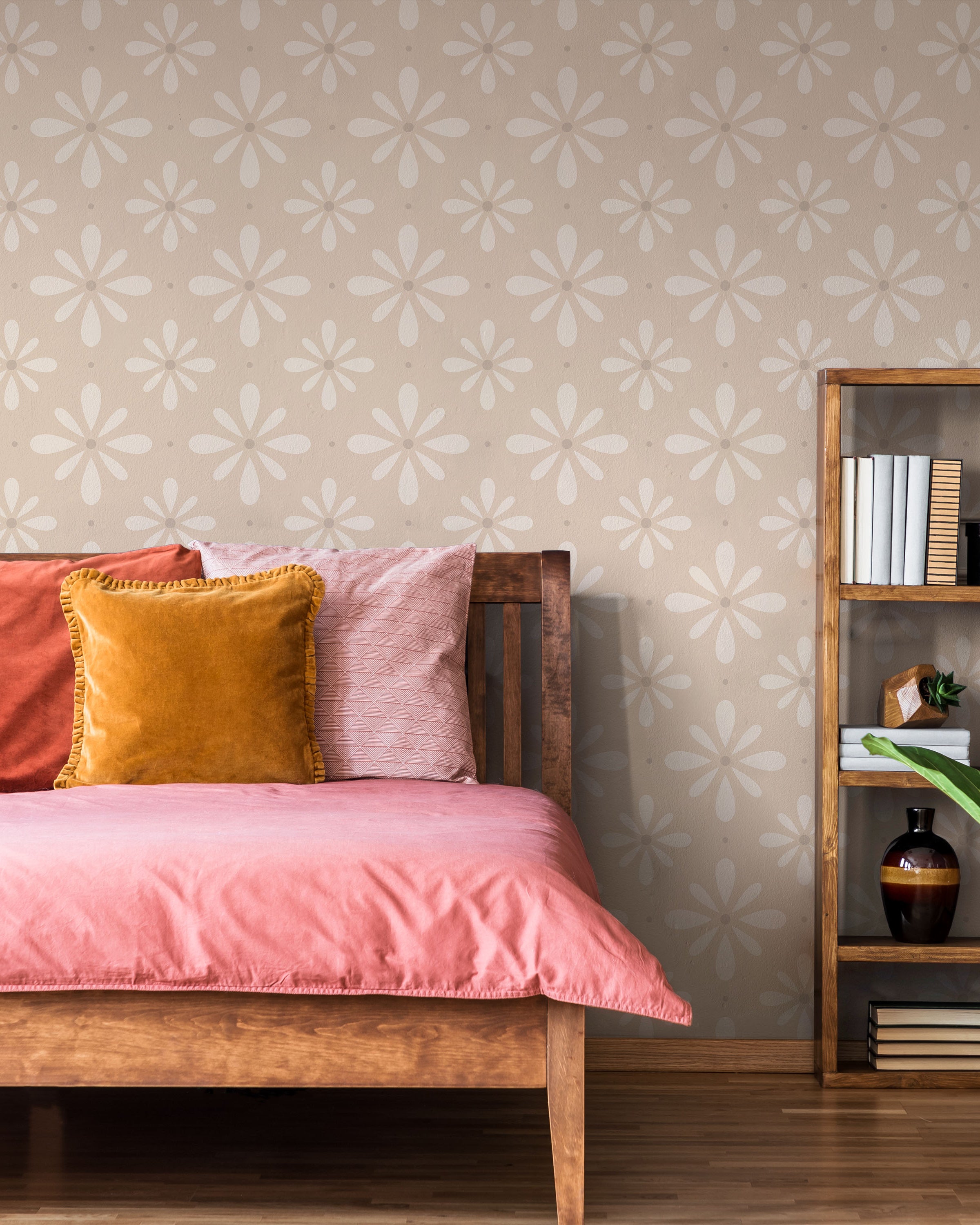 Pastel Blooms Peel and Stick Wallpaper, Removable Wallpaper, Traditional Wallpaper - Soft Brown | DeccoPrint