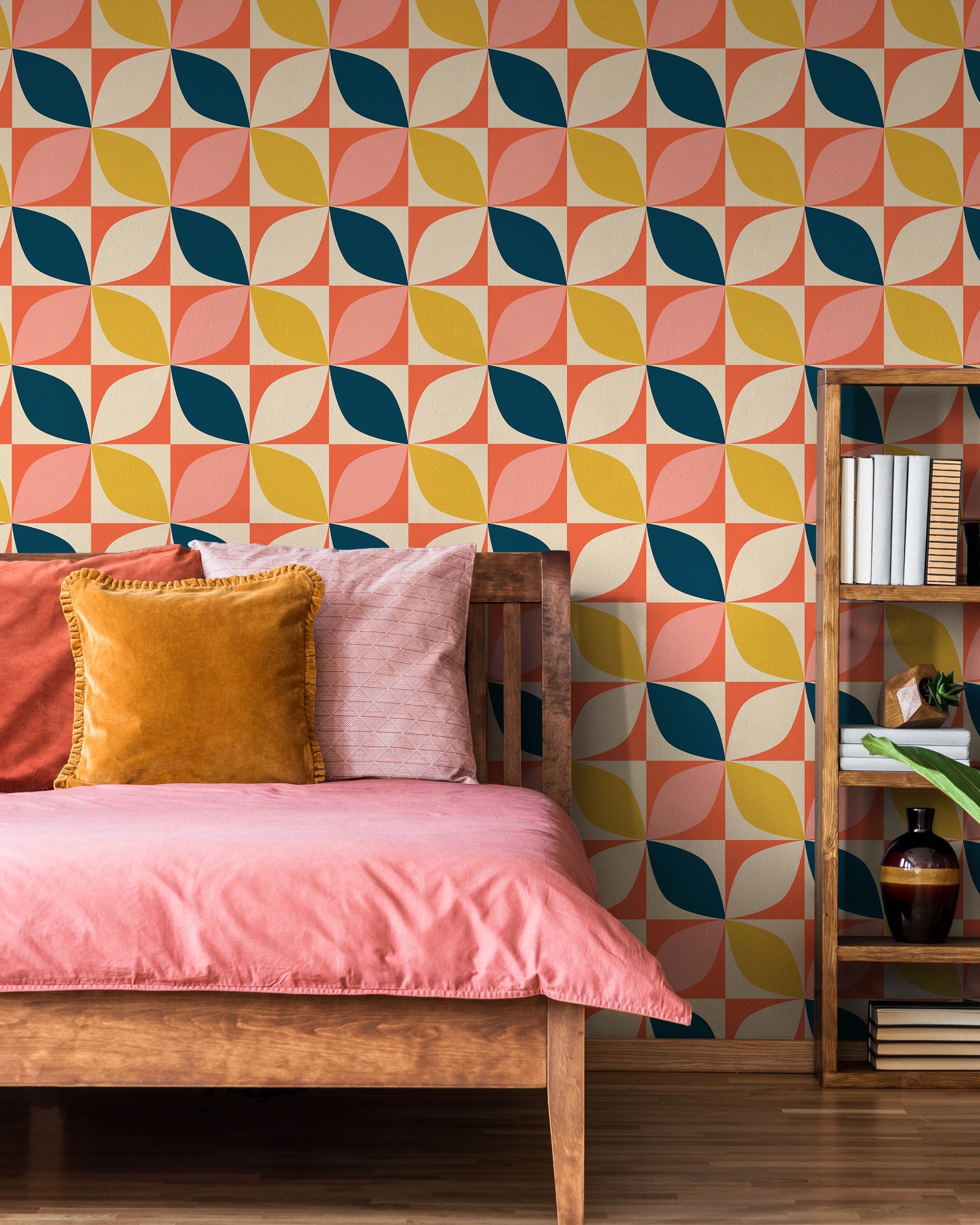 Geometric Bauhaus Peel and Stick Wallpaper, Removable Wallpaper, Traditional Wallpaper - Orange | DeccoPrint