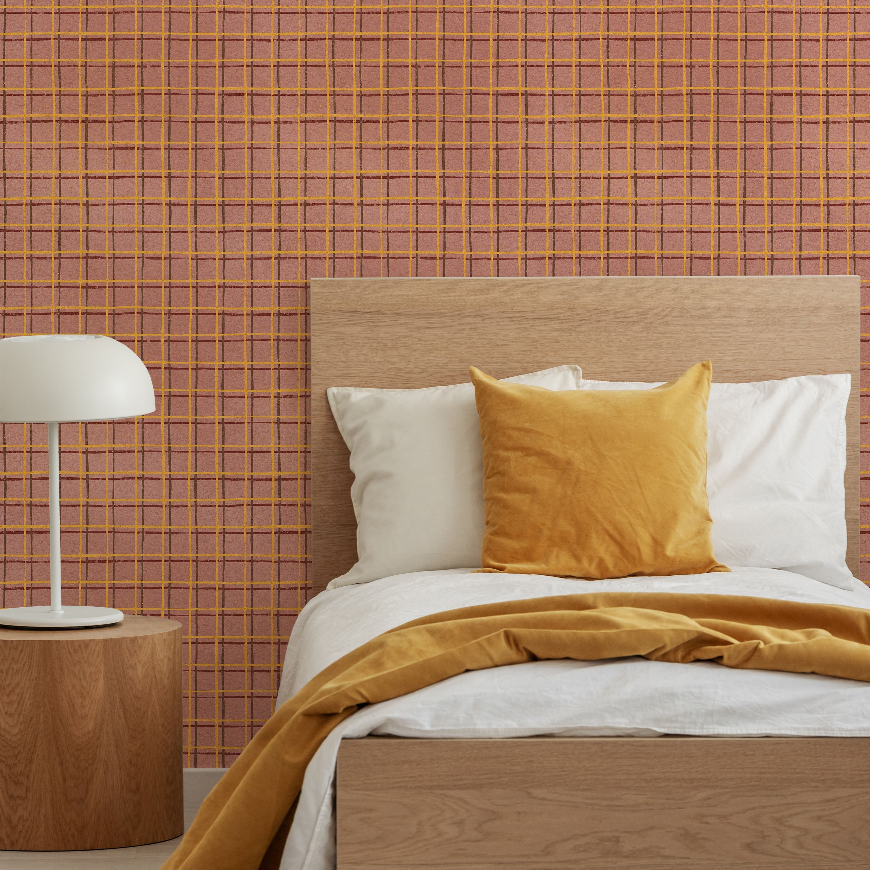 Furuya Korin x Korin Zen Grid Peel and Stick Wallpaper, Removable Wallpaper, Traditional Wallpaper - Soft Peach | DeccoPrint