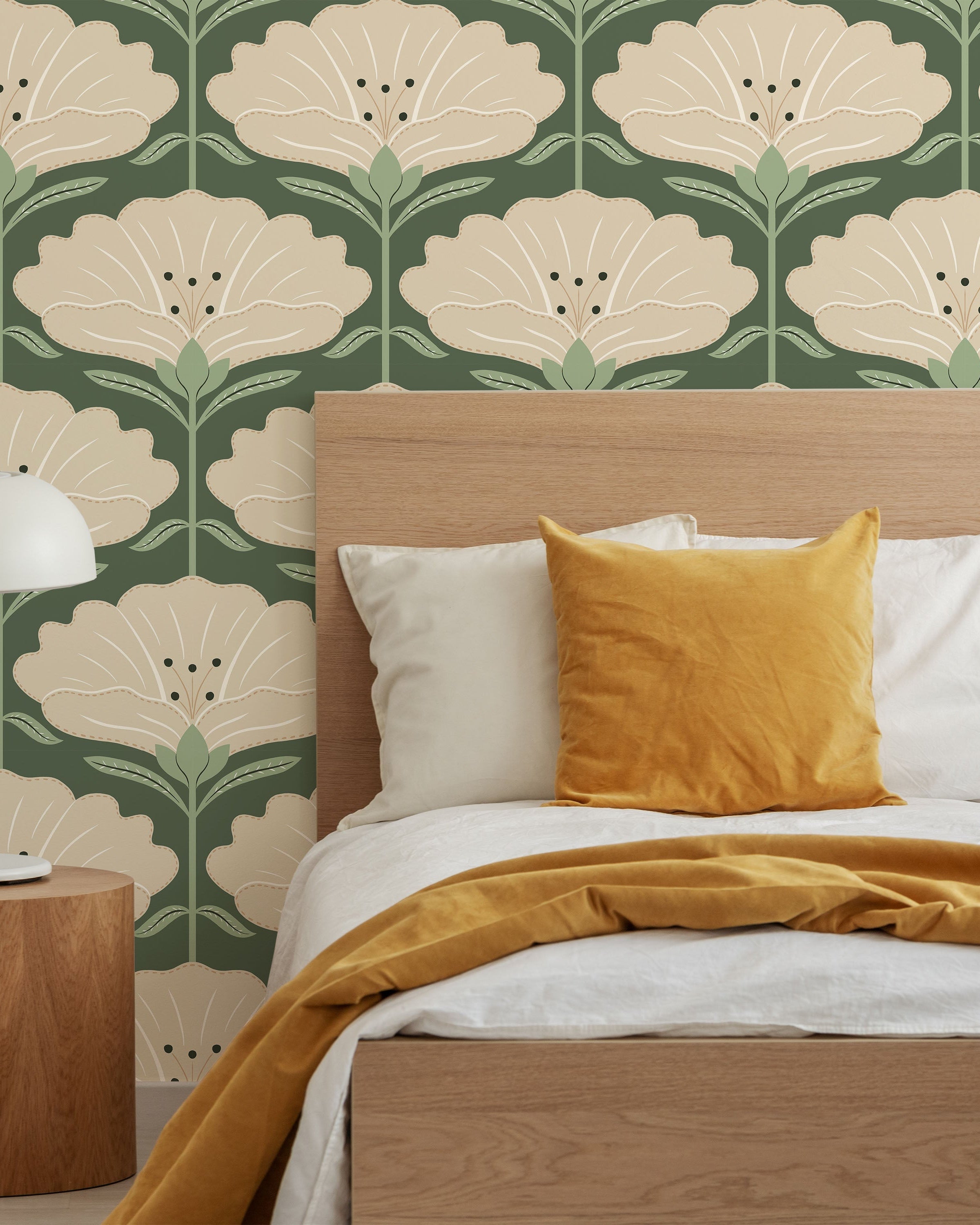 Dreamy Daisies Peel and Stick Wallpaper, Removable Wallpaper, Traditional Wallpaper - Green | DeccoPrint