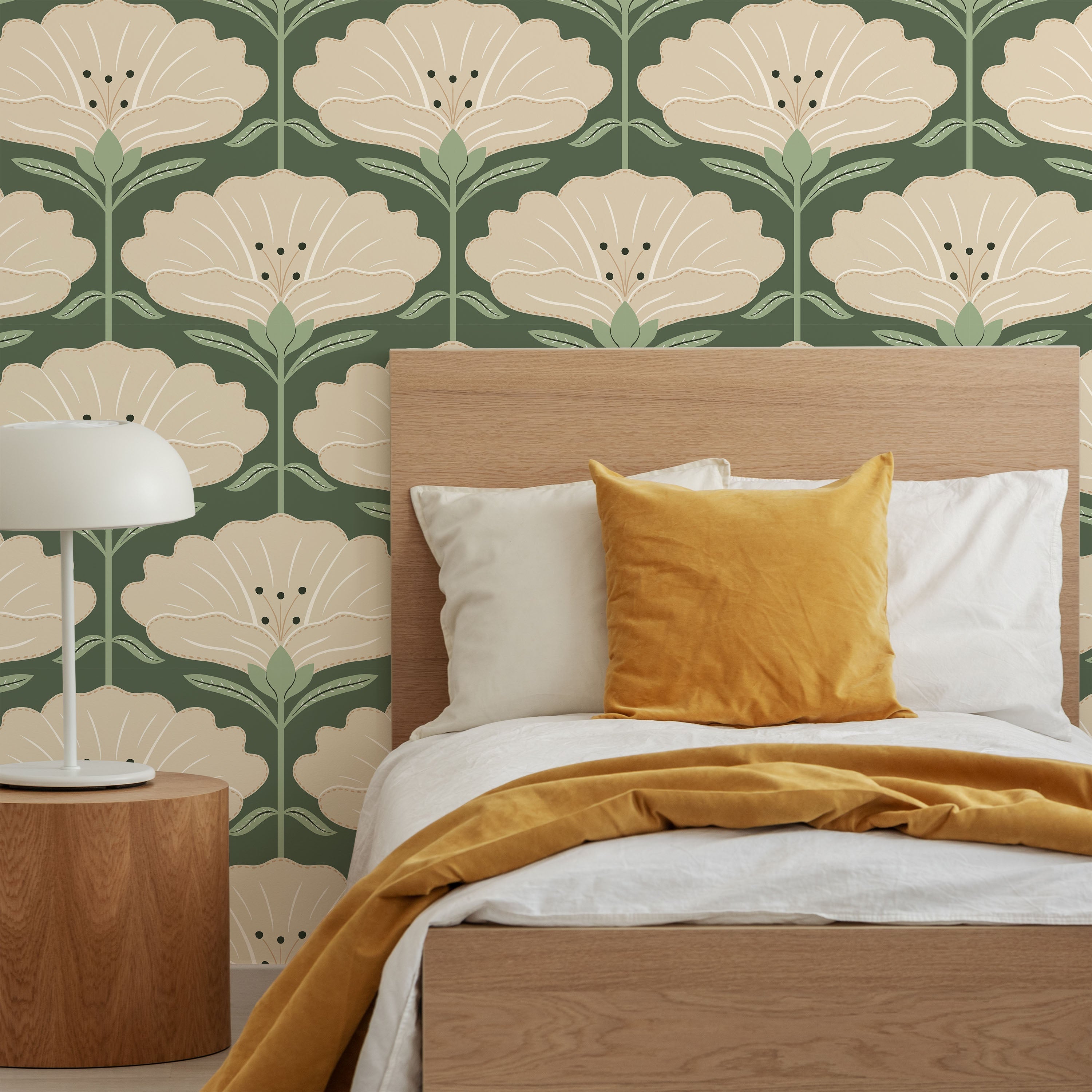 Dreamy Daisies Peel and Stick Wallpaper, Removable Wallpaper, Traditional Wallpaper - Green | DeccoPrint