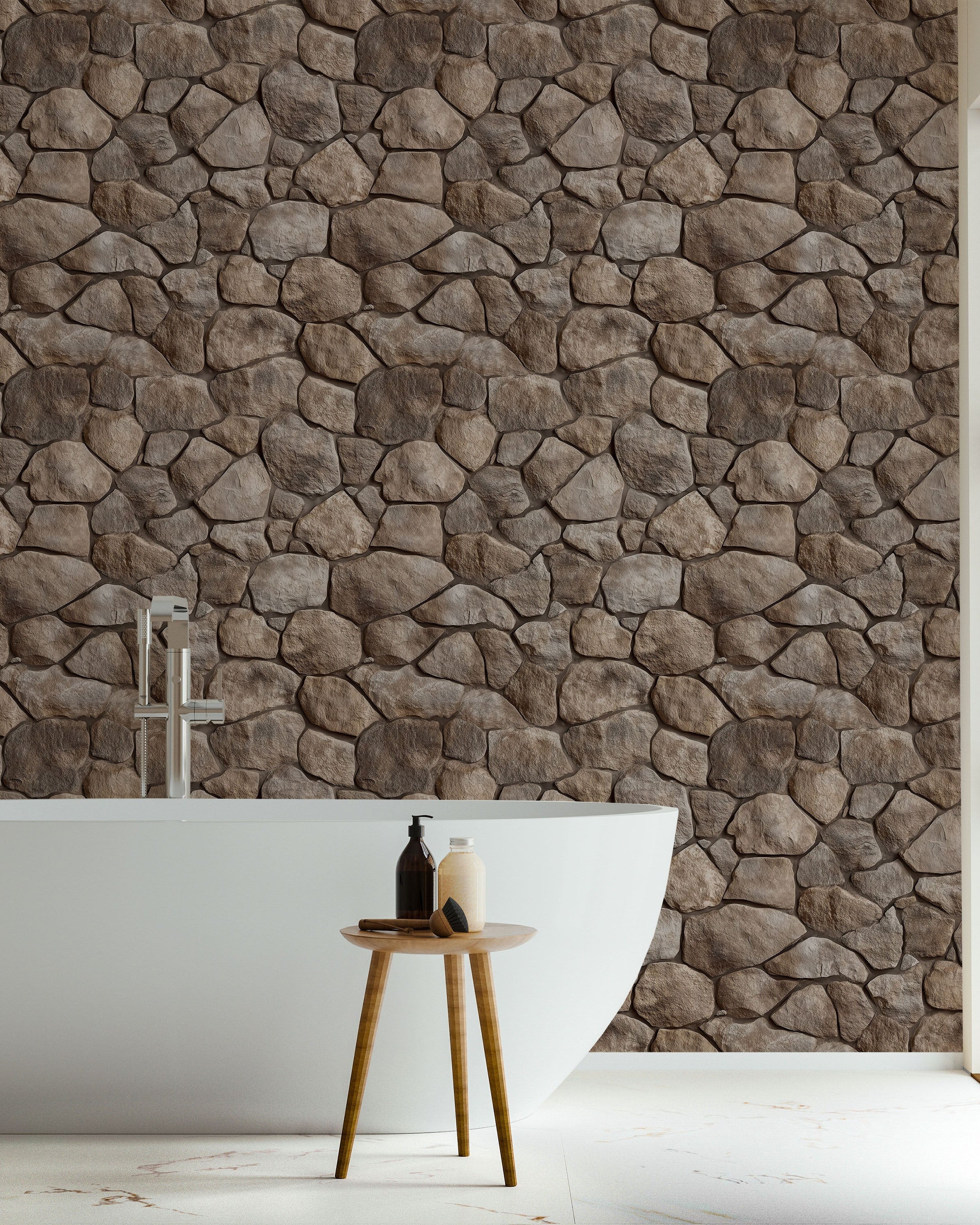 Urban Masonry Peel and Stick Wallpaper, Removable Wallpaper, Traditional Wallpaper - Brown Stones | DeccoPrint