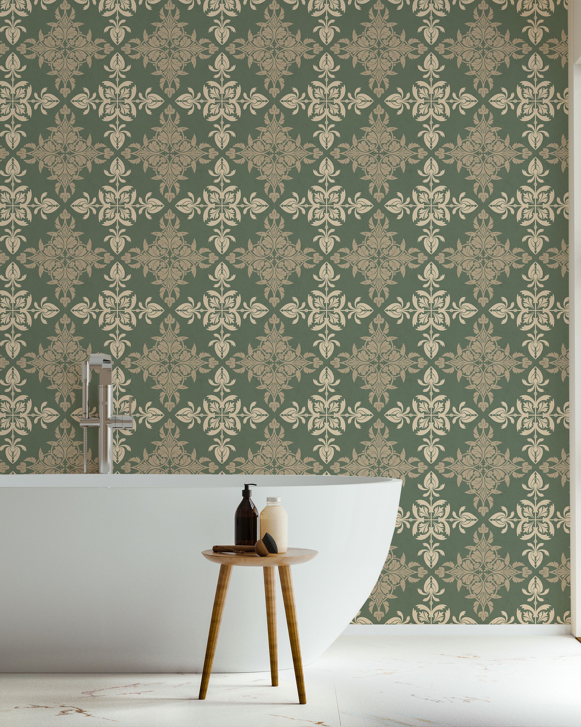 Christopher Dresser x Decorative Symmetry Peel and Stick Wallpaper, Removable Wallpaper, Traditional Wallpaper - Dusty Green | DeccoPrint