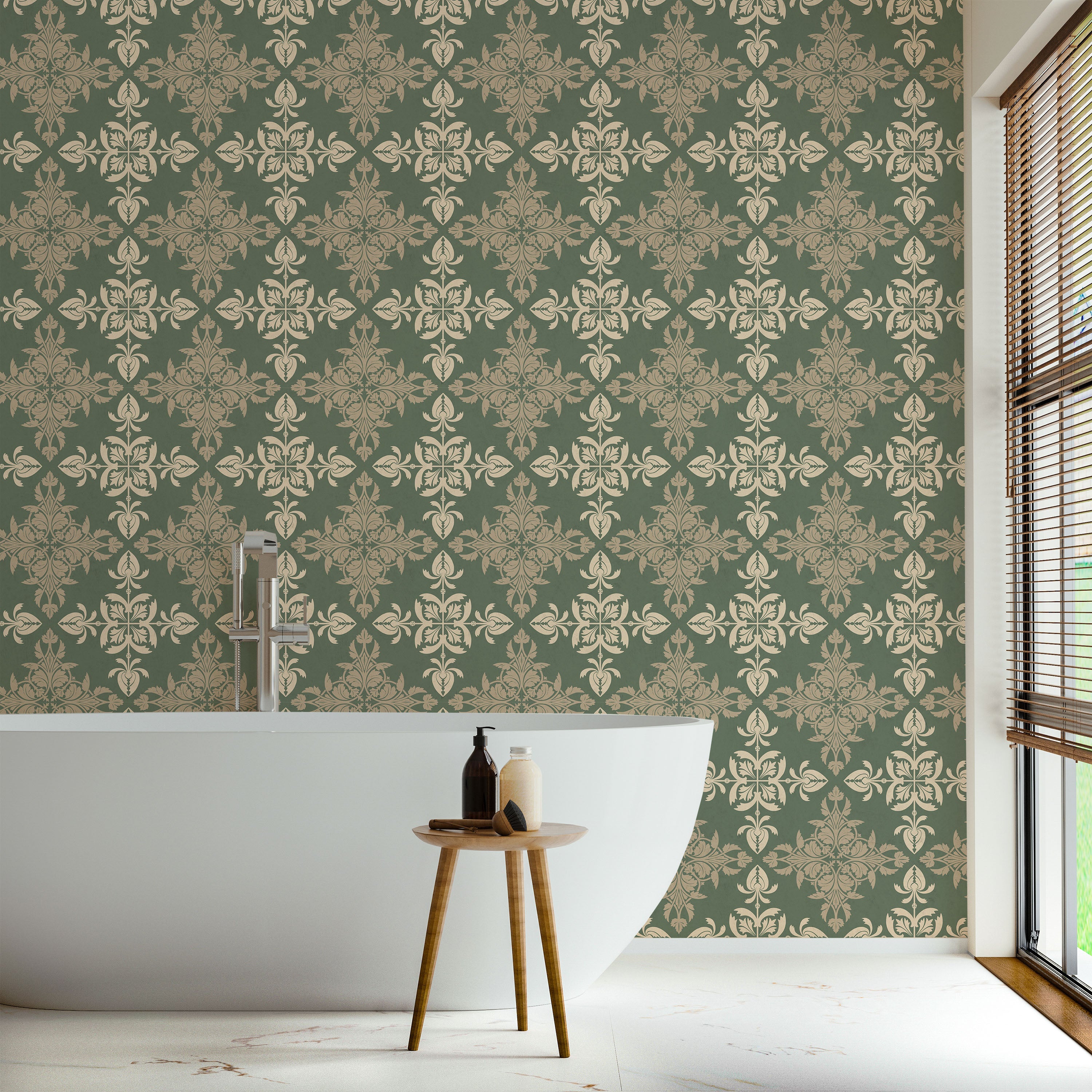 Christopher Dresser x Decorative Symmetry Peel and Stick Wallpaper, Removable Wallpaper, Traditional Wallpaper - Dusty Green | DeccoPrint
