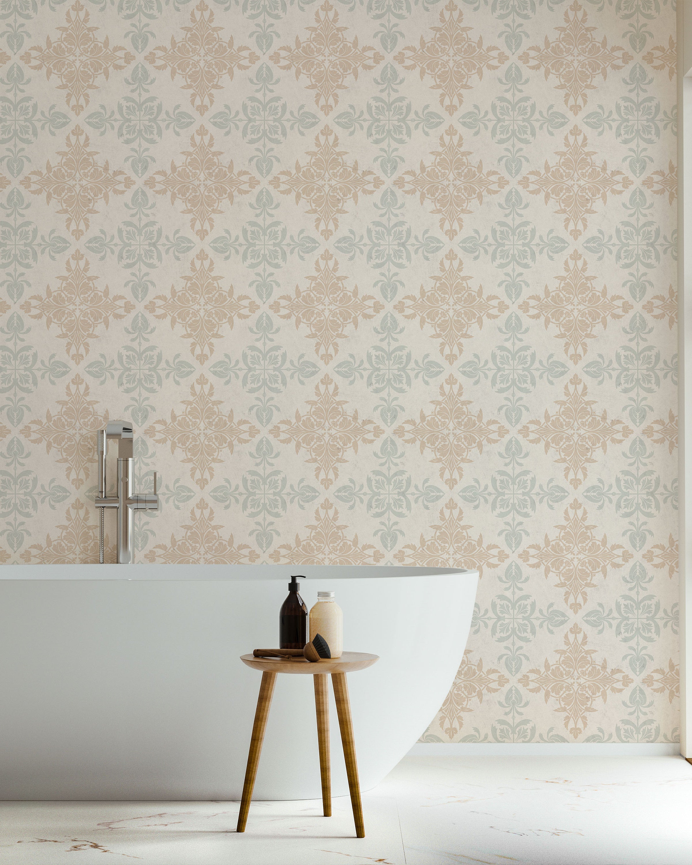 Christopher Dresser x Decorative Symmetry Peel and Stick Wallpaper, Removable Wallpaper, Traditional Wallpaper - Faded Blue | DeccoPrint