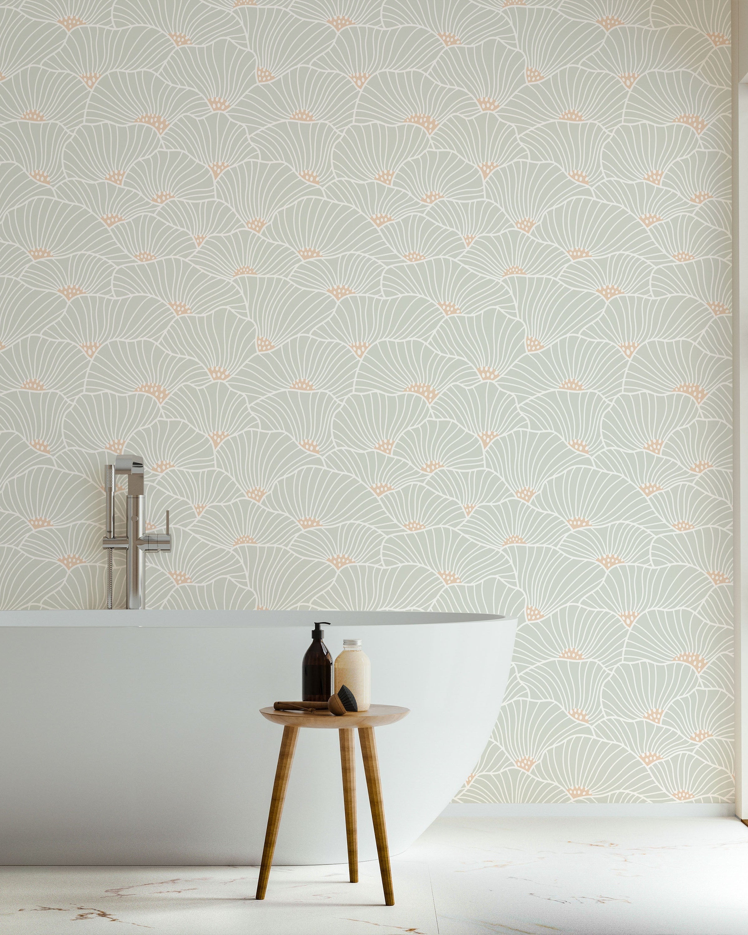 Modern Floral Peel and Stick Wallpaper, Removable Wallpaper, Traditional Wallpaper - Light | DeccoPrint