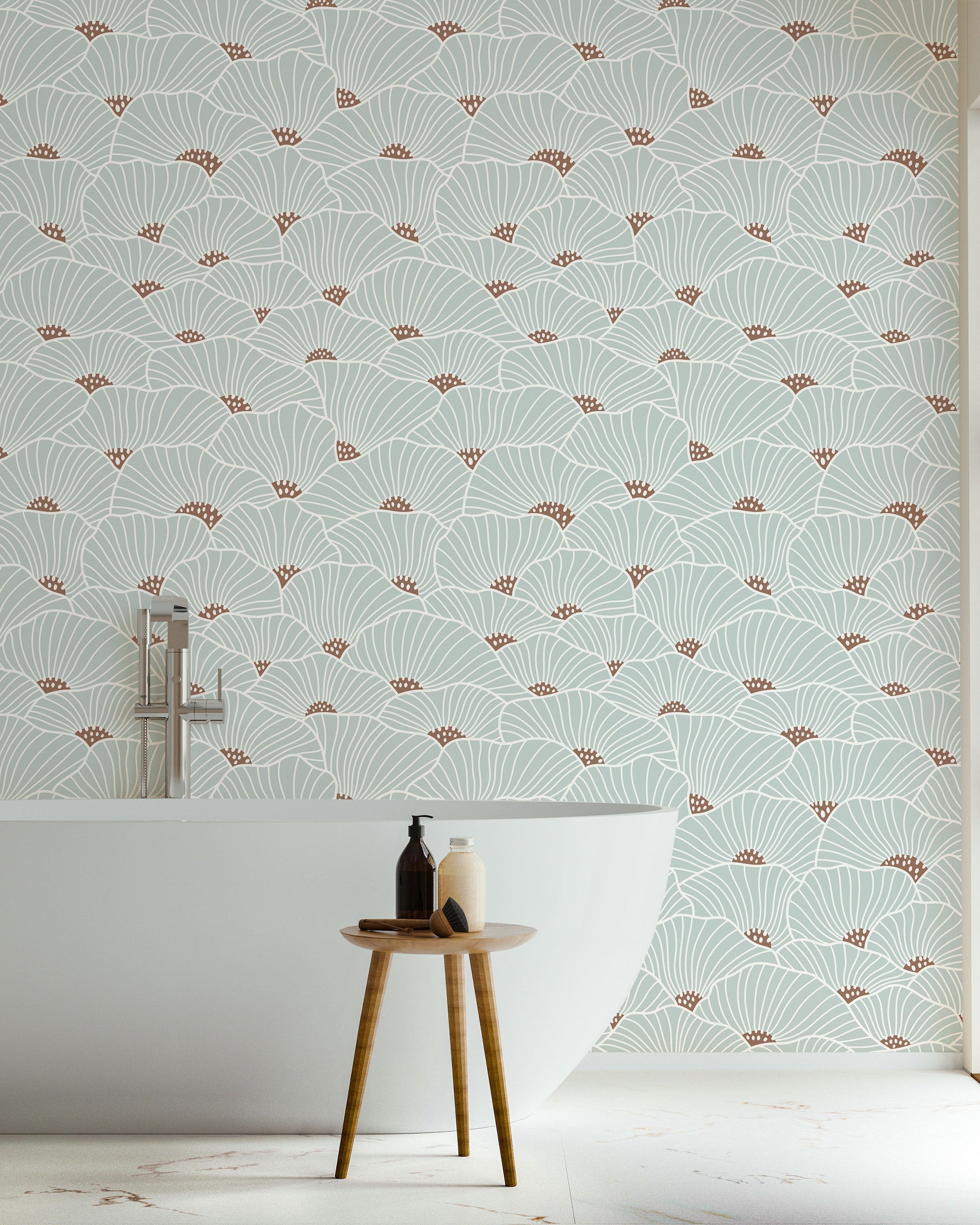 Modern Floral Peel and Stick Wallpaper, Removable Wallpaper, Traditional Wallpaper - Blue | DeccoPrint