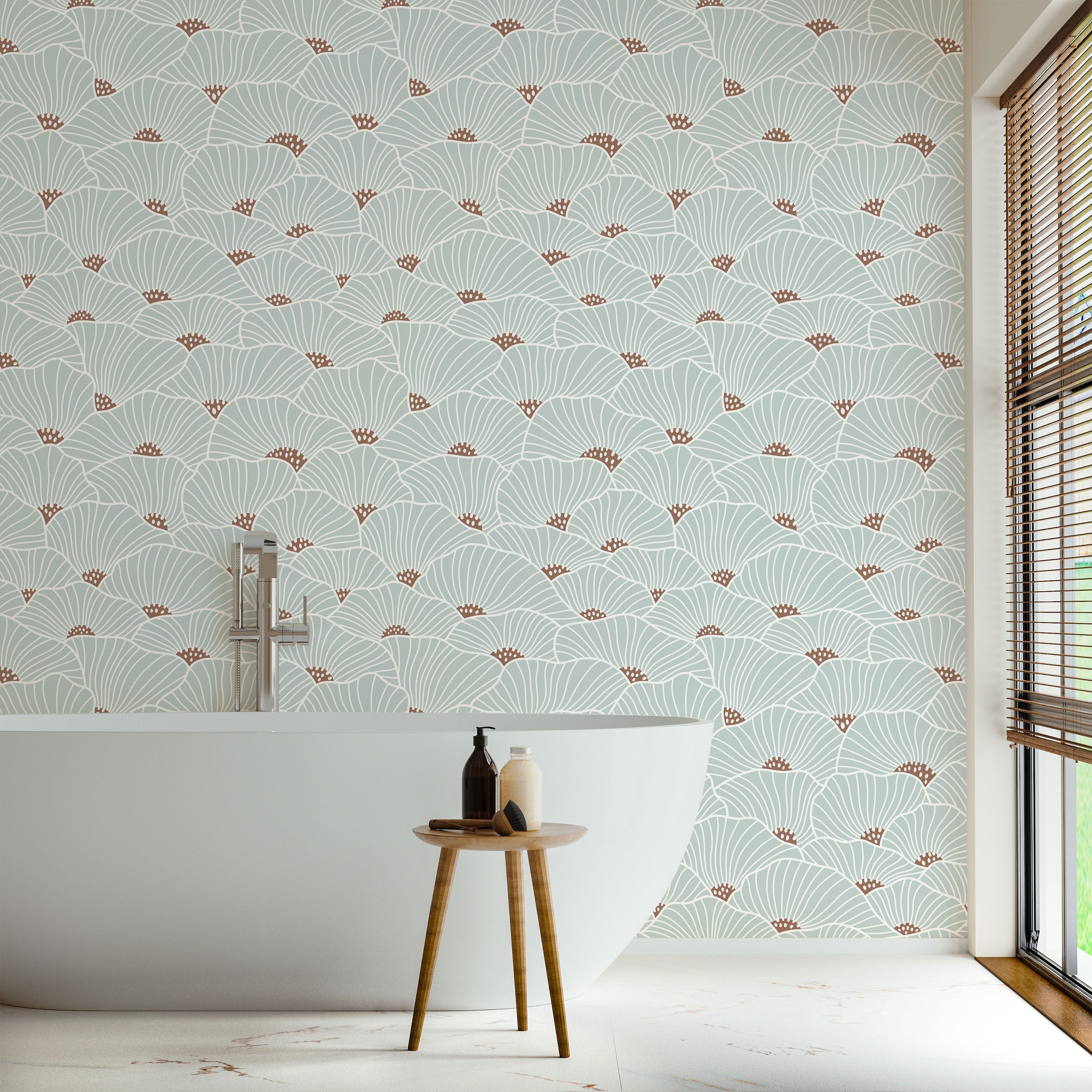 Modern Floral Peel and Stick Wallpaper, Removable Wallpaper, Traditional Wallpaper - Blue | DeccoPrint