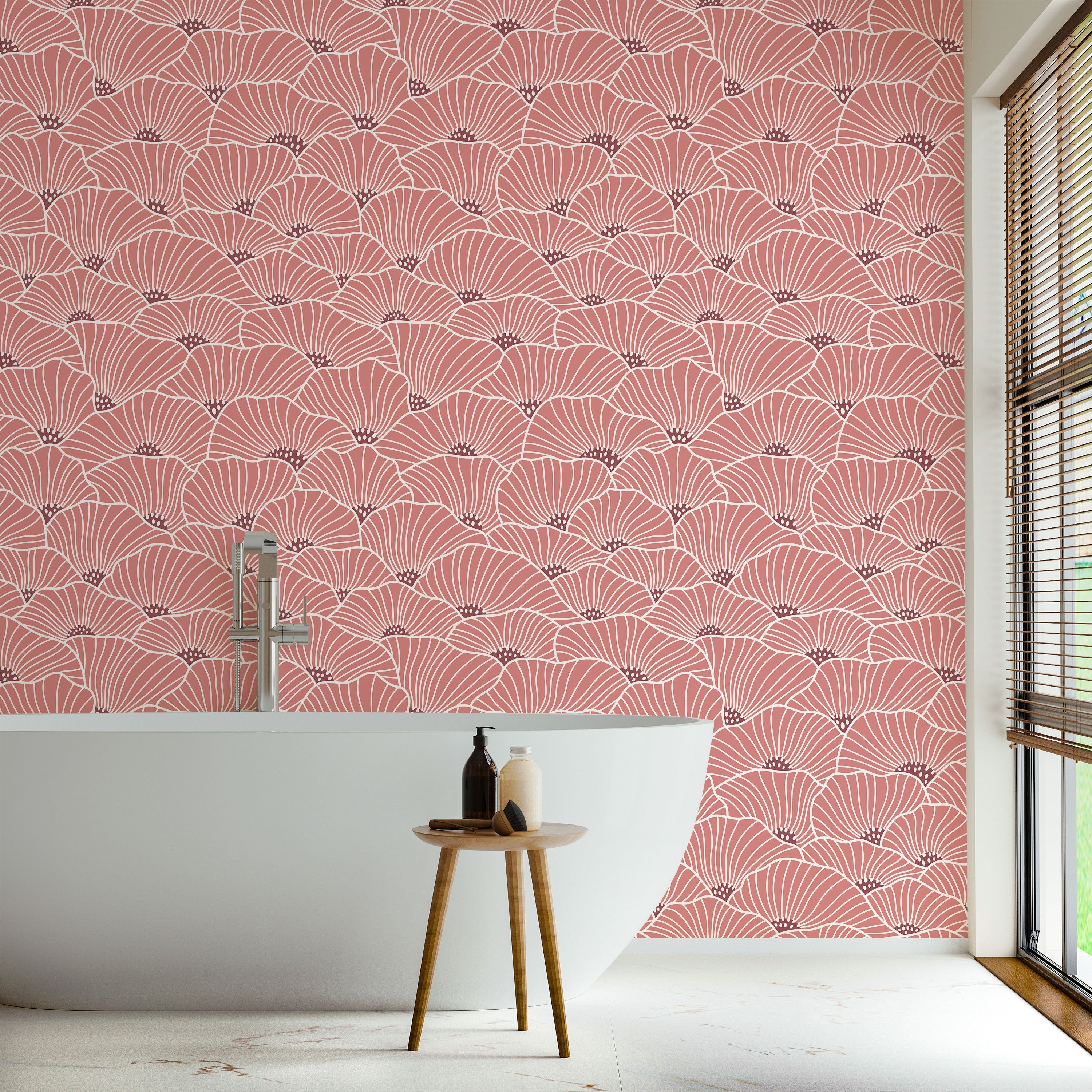 Modern Floral Peel and Stick Wallpaper, Removable Wallpaper, Traditional Wallpaper - Pink | DeccoPrint