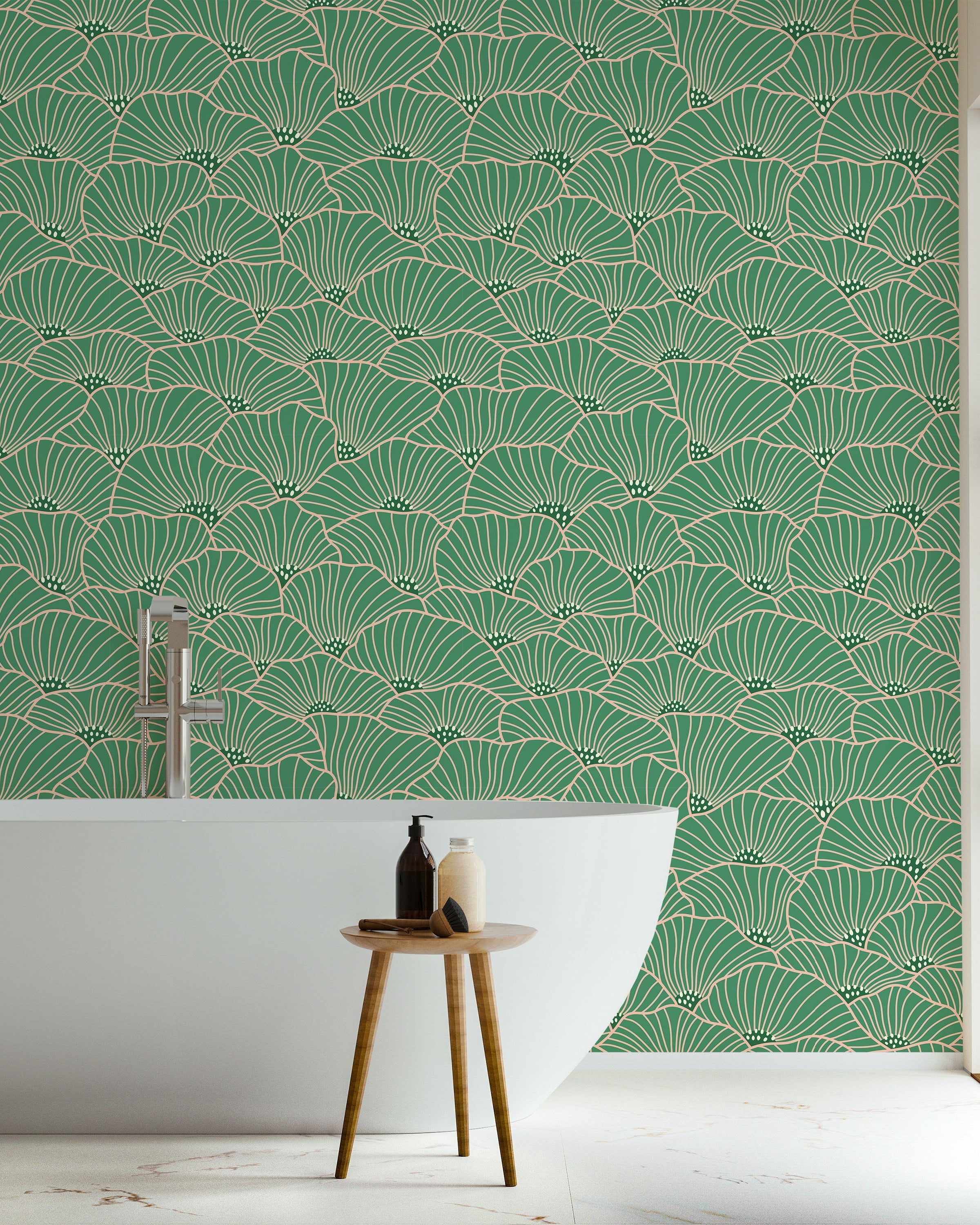 Modern Floral Peel and Stick Wallpaper, Removable Wallpaper, Traditional Wallpaper - Green | DeccoPrint
