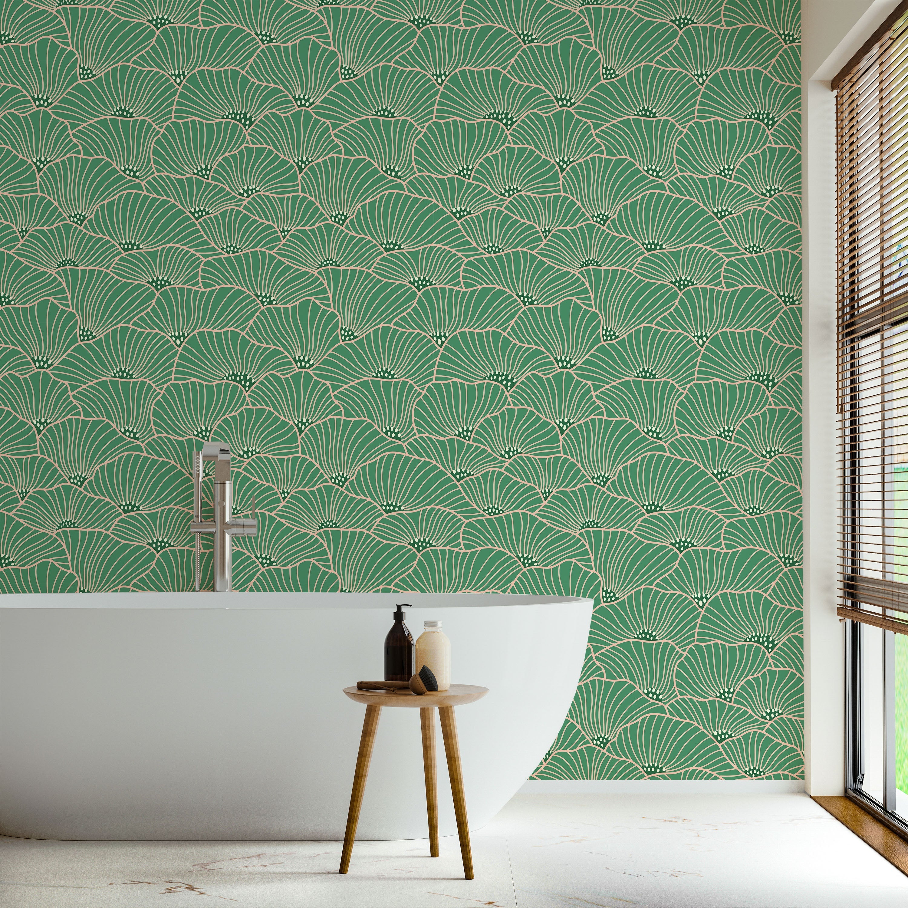 Modern Floral Peel and Stick Wallpaper, Removable Wallpaper, Traditional Wallpaper - Green | DeccoPrint