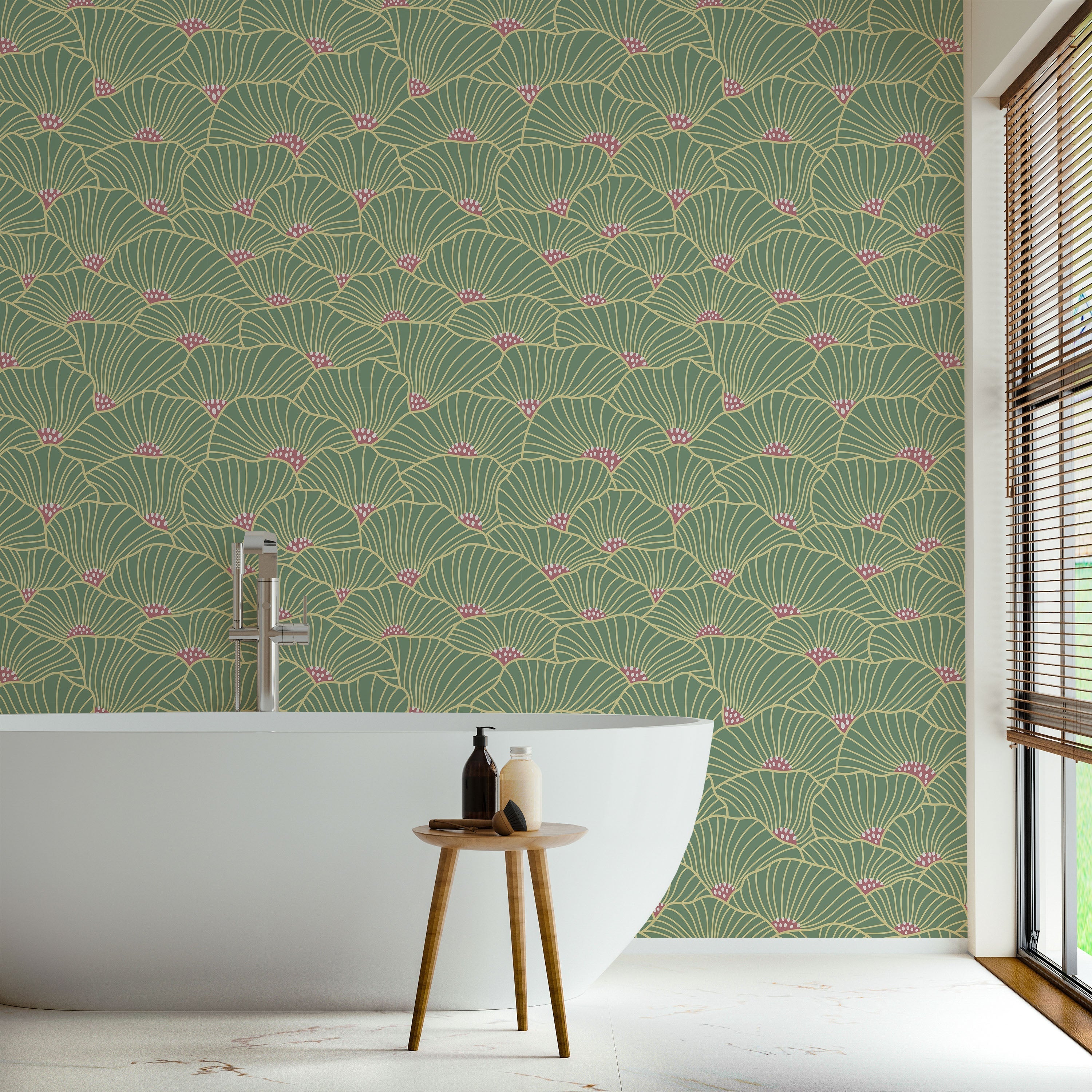 Modern Floral Peel and Stick Wallpaper, Removable Wallpaper, Traditional Wallpaper - Moss | DeccoPrint