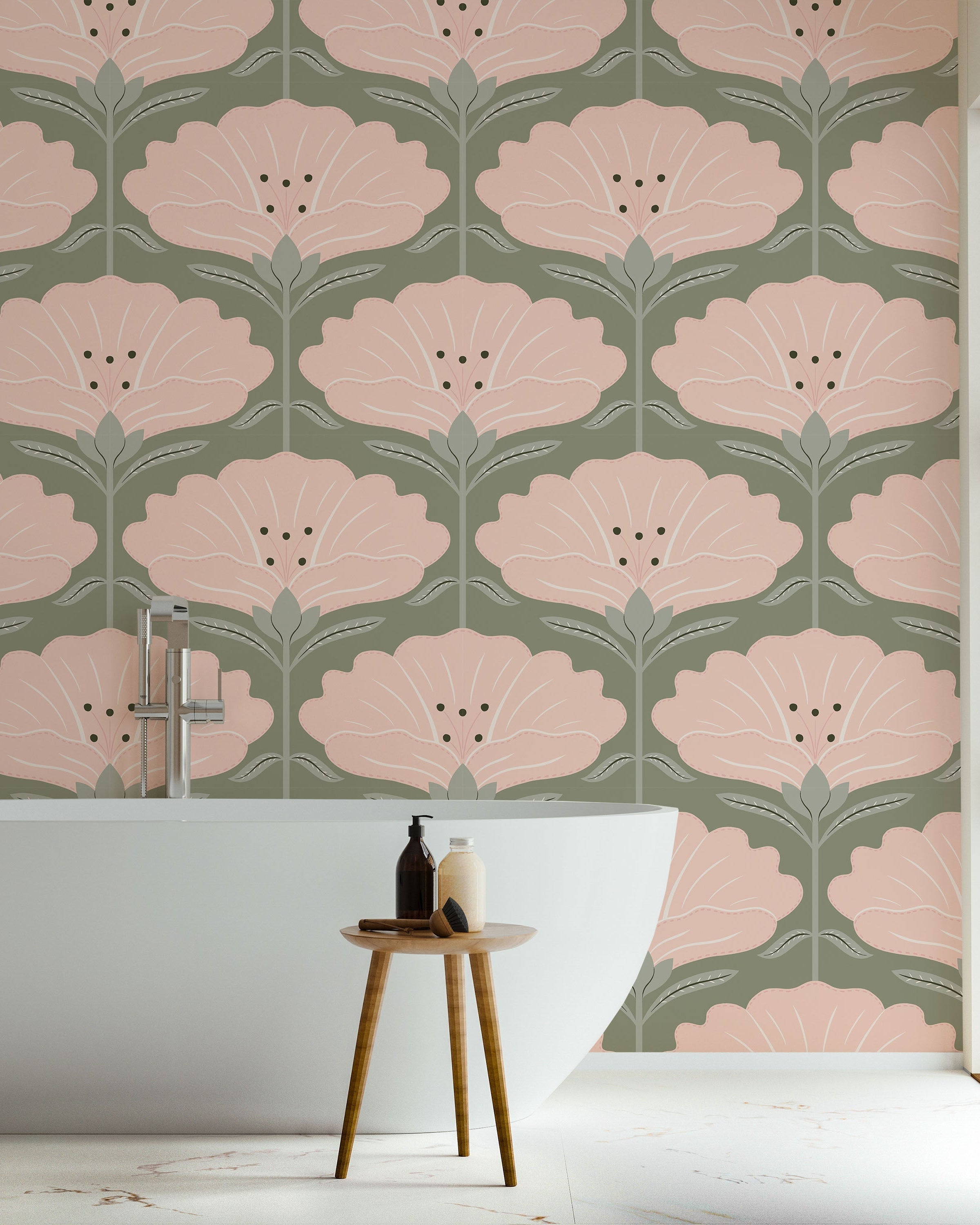 Dreamy Daisies Peel and Stick Wallpaper, Removable Wallpaper, Traditional Wallpaper - Pink | DeccoPrint