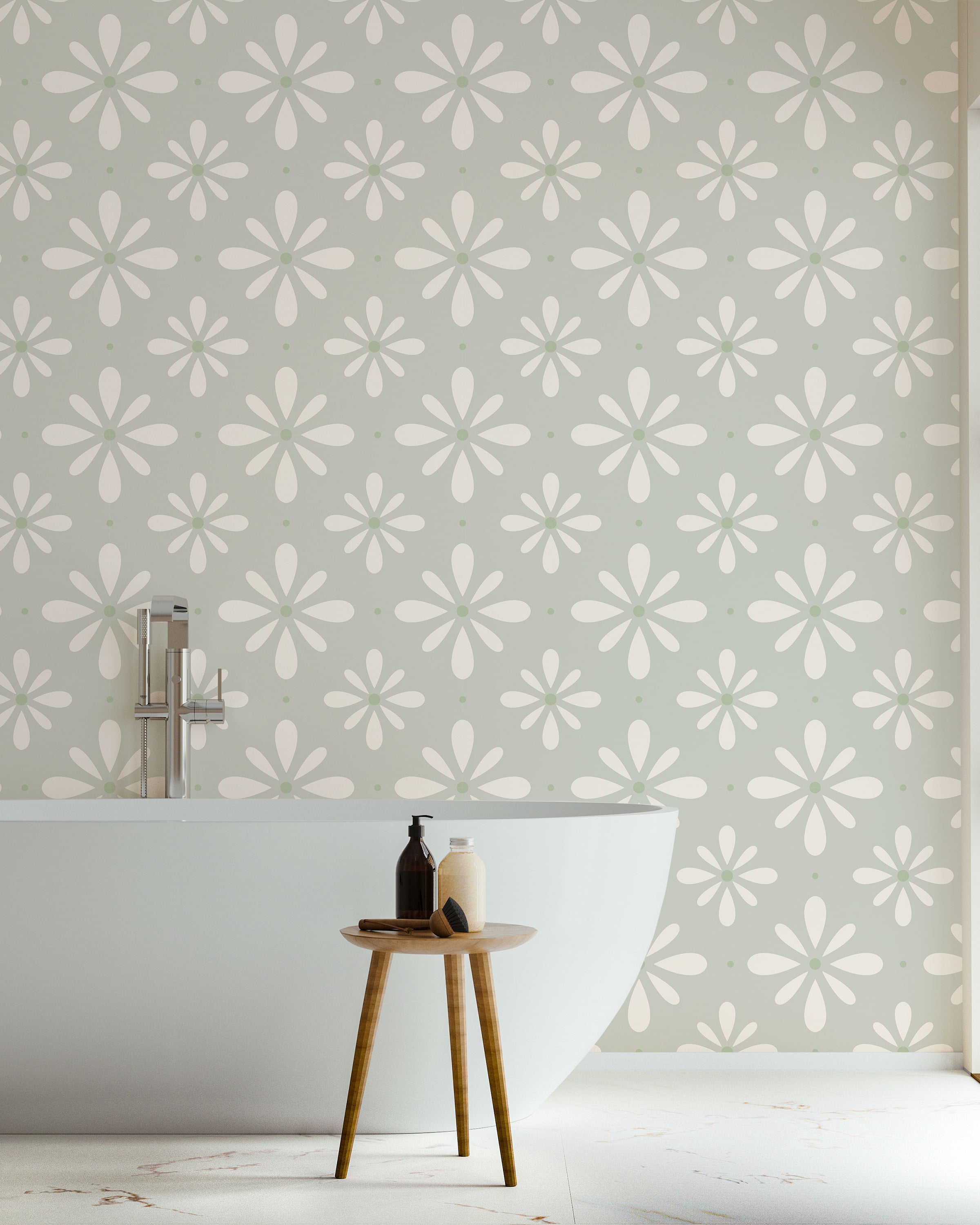 Pastel Blooms Peel and Stick Wallpaper, Removable Wallpaper, Traditional Wallpaper - Pale Sage | DeccoPrint