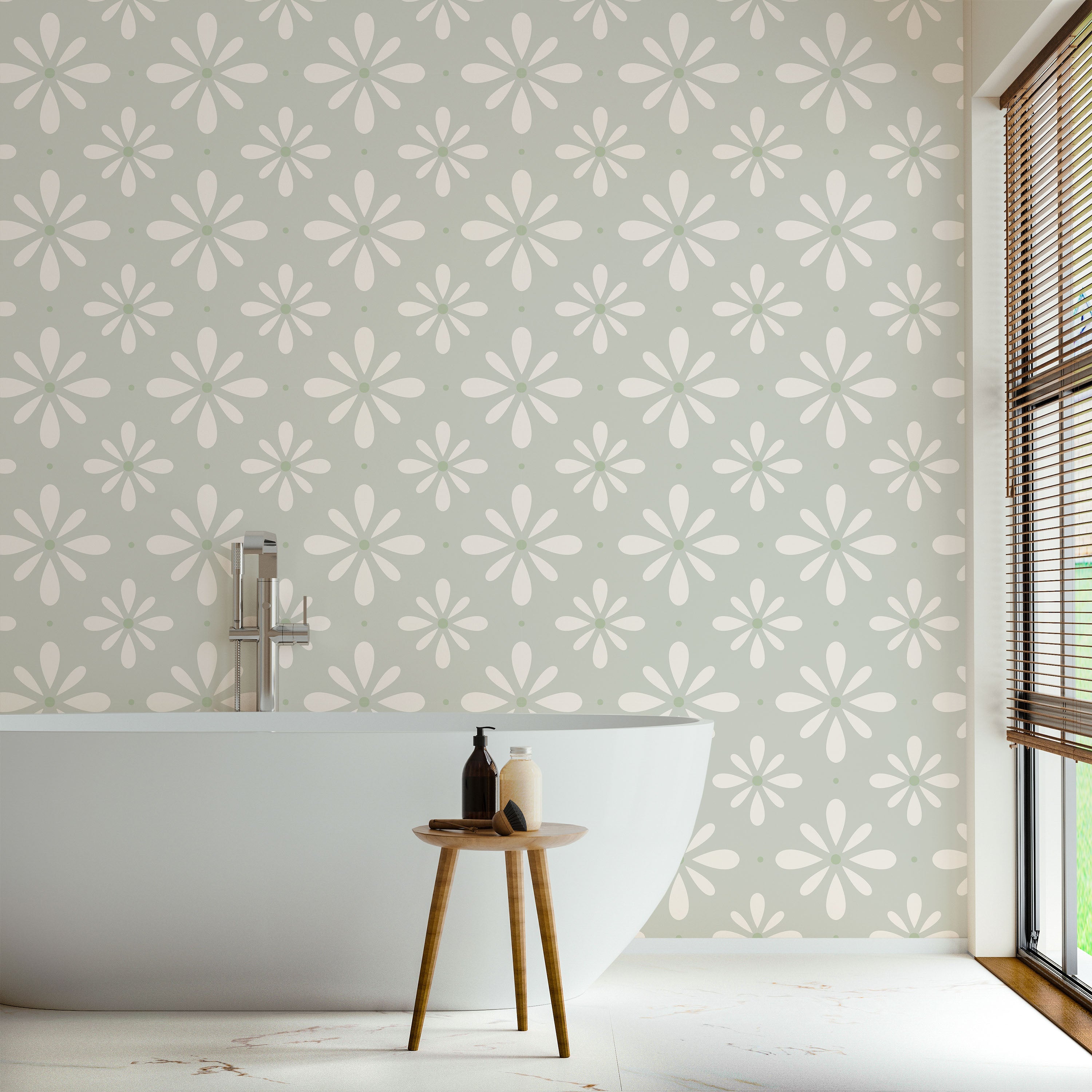Pastel Blooms Peel and Stick Wallpaper, Removable Wallpaper, Traditional Wallpaper - Pale Sage | DeccoPrint
