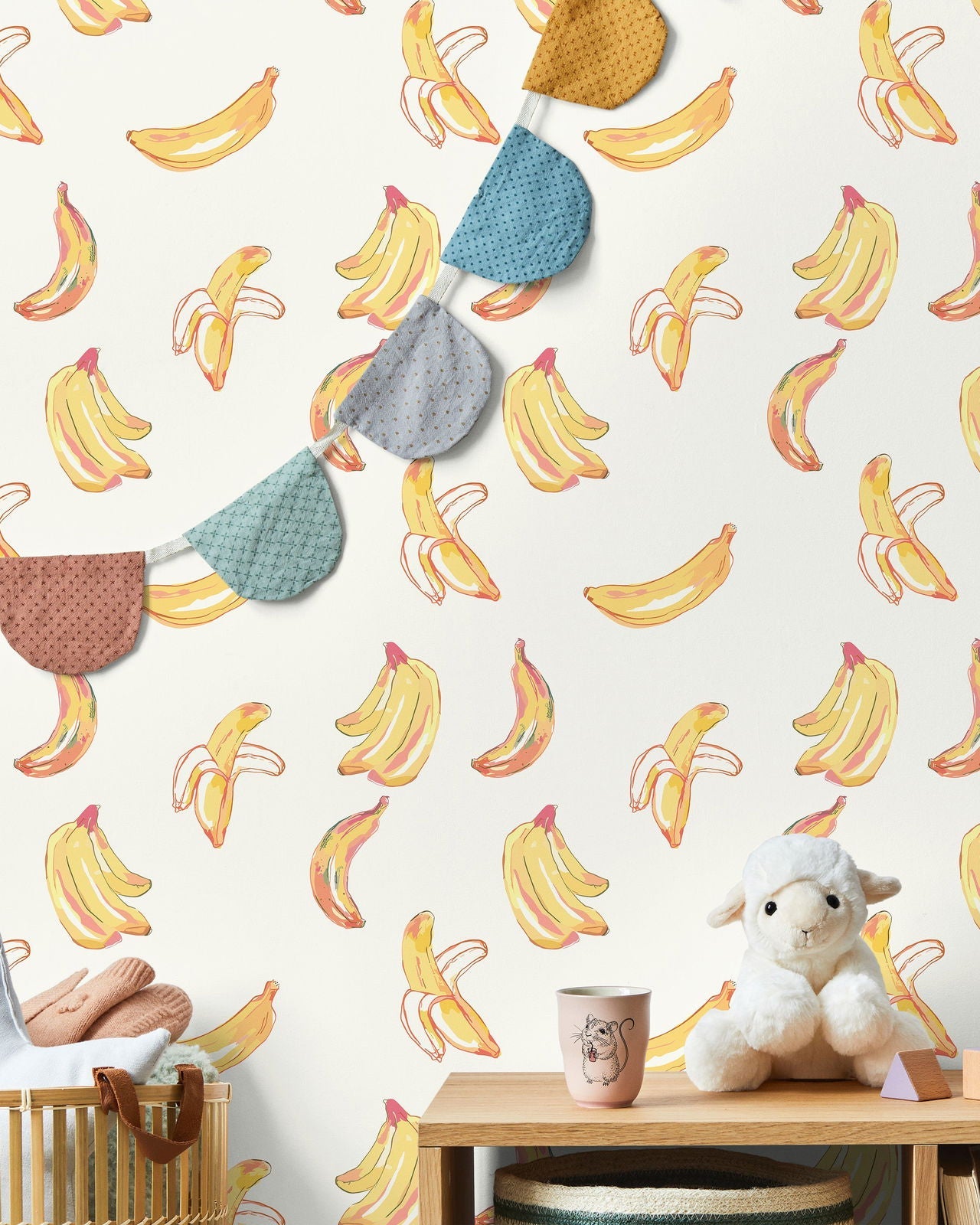 Banana Sketch Peel and Stick Wallpaper, Removable Wallpaper, Traditional Wallpaper | DeccoPrint