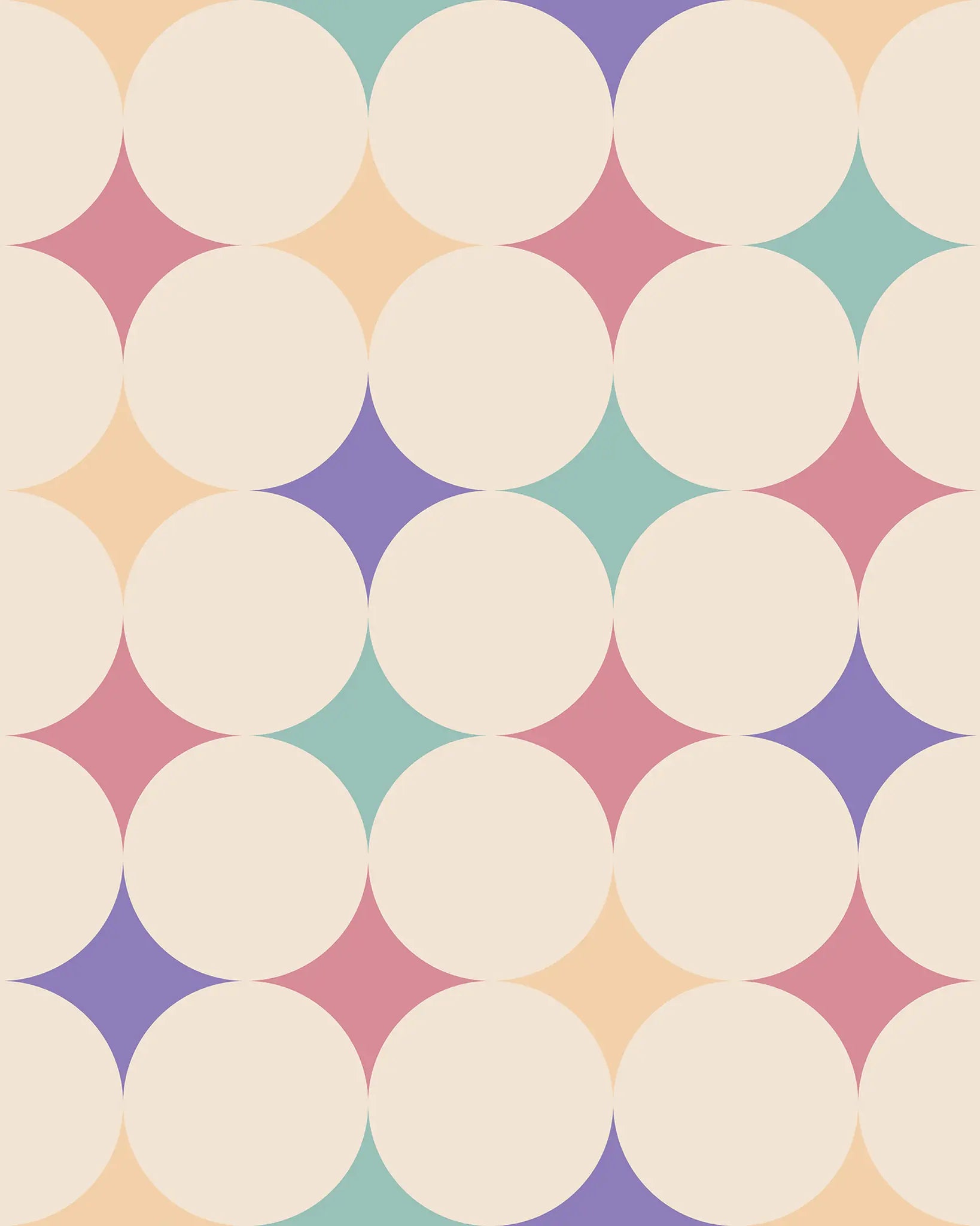 Pattern of white circles on a colorful geometric background