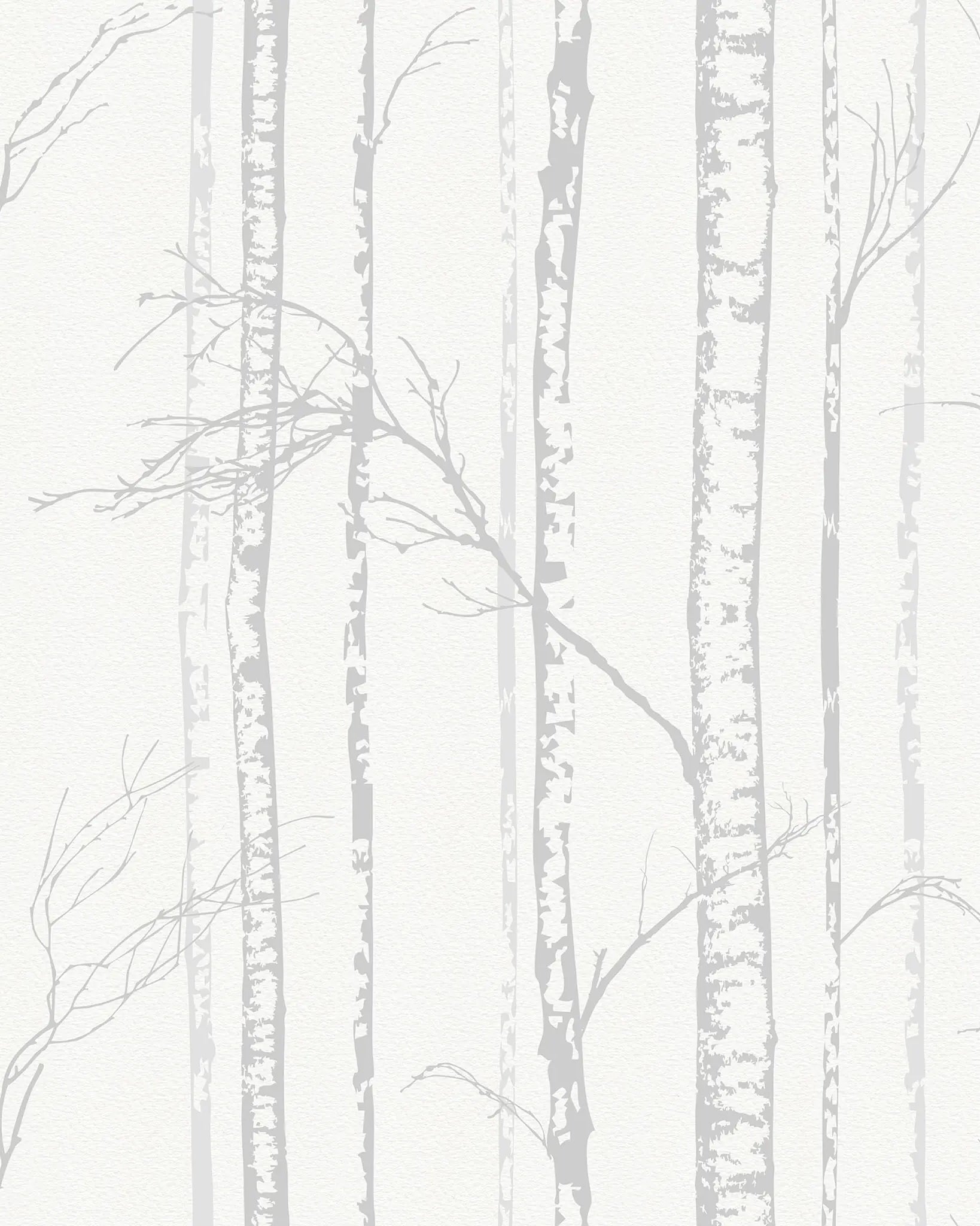 Pattern of light gray birch trees on a white background