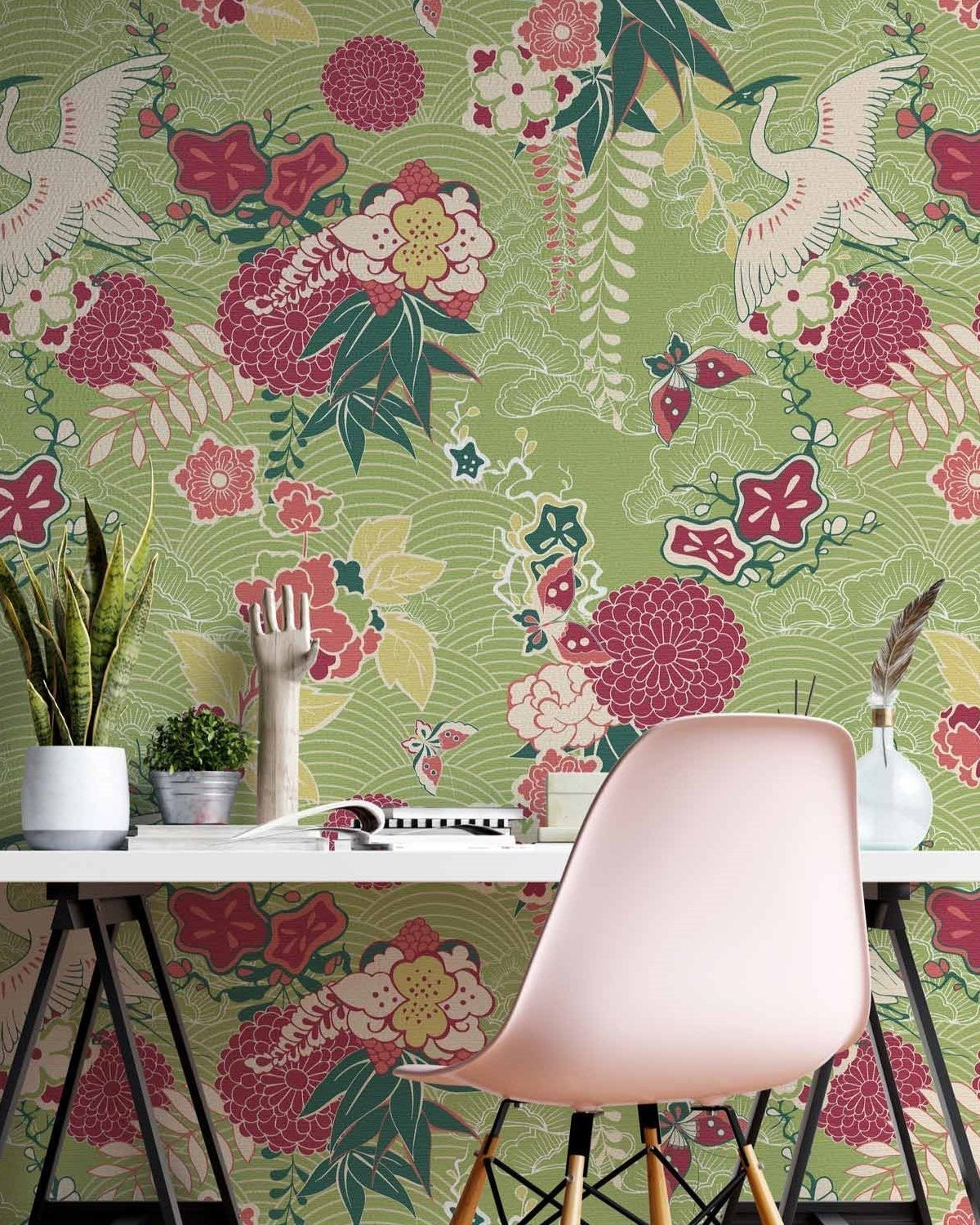 Birds and Flowers Peel and Stick Wallpaper, Removable Wallpaper, Traditional Wallpaper | DeccoPrint