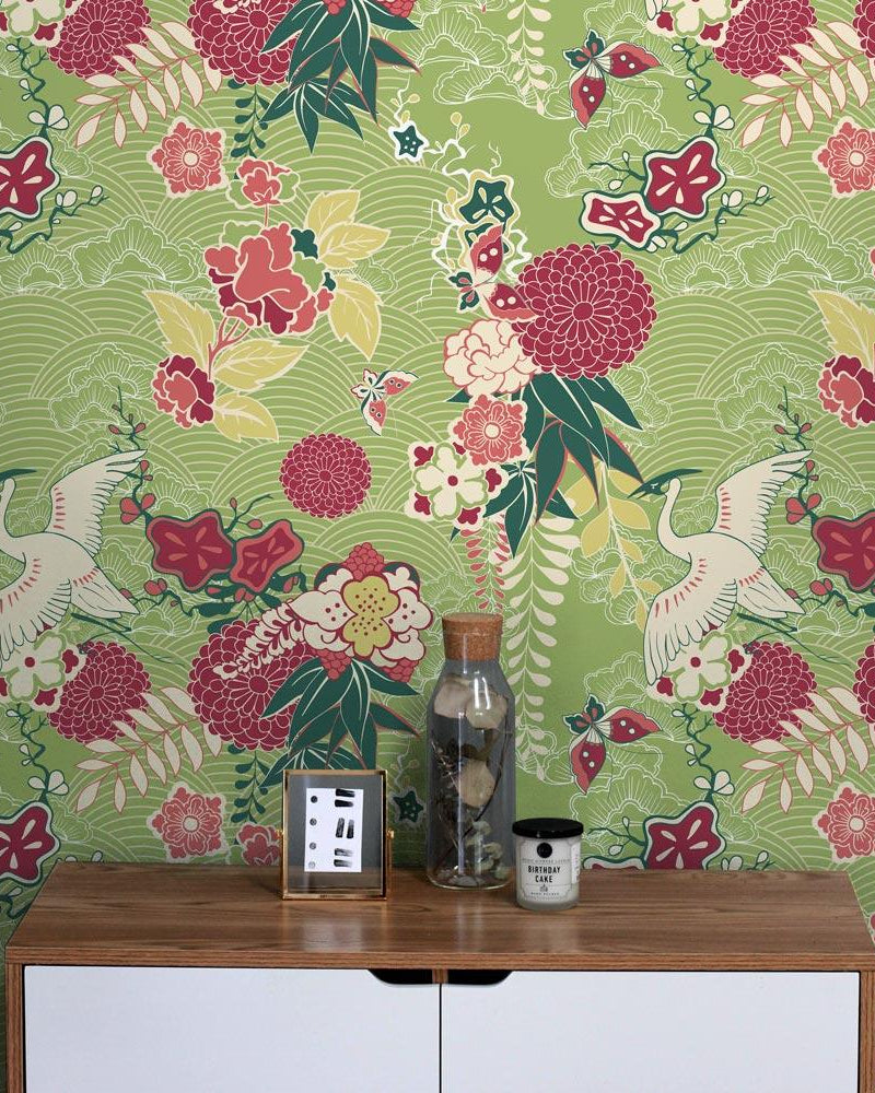 Birds and Flowers Peel and Stick Wallpaper, Removable Wallpaper, Traditional Wallpaper | DeccoPrint
