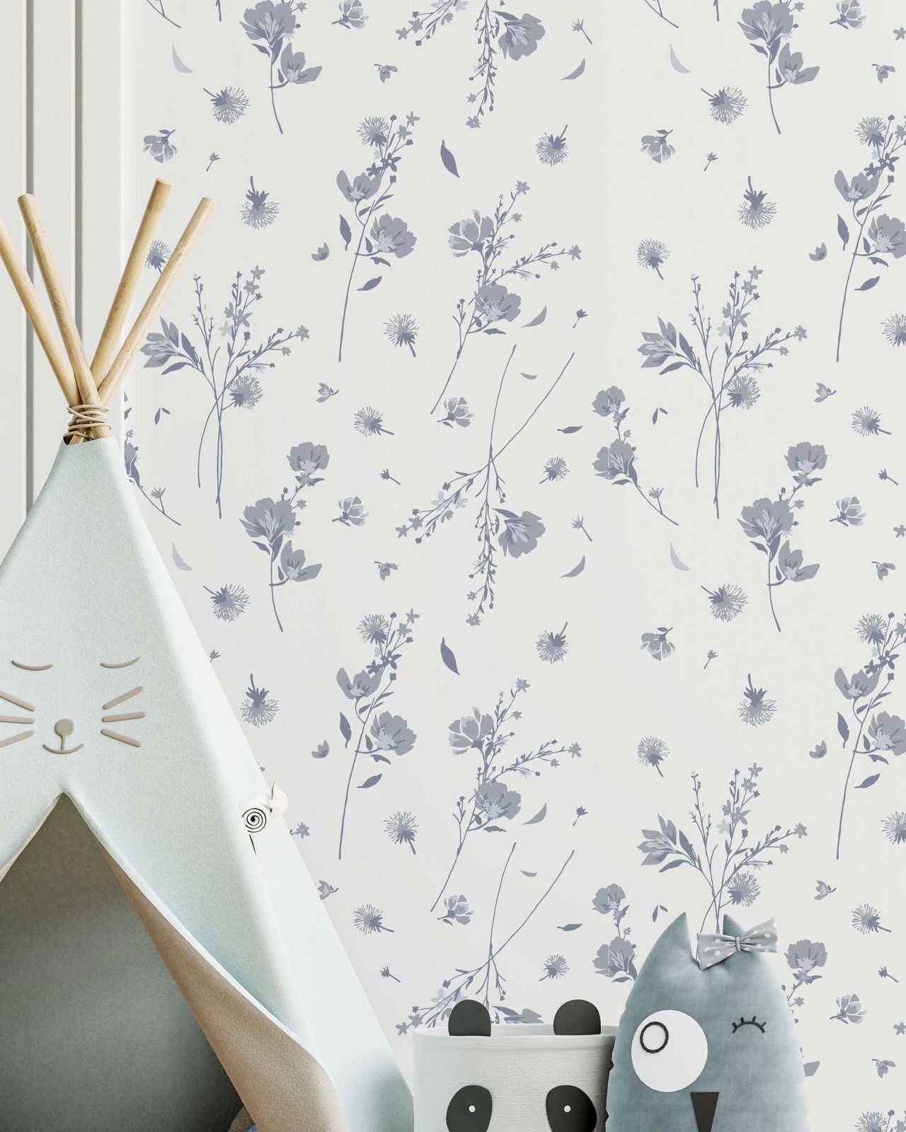 Blue Flowers Peel and Stick Wallpaper, Removable Wallpaper, Traditional Wallpaper | DeccoPrint