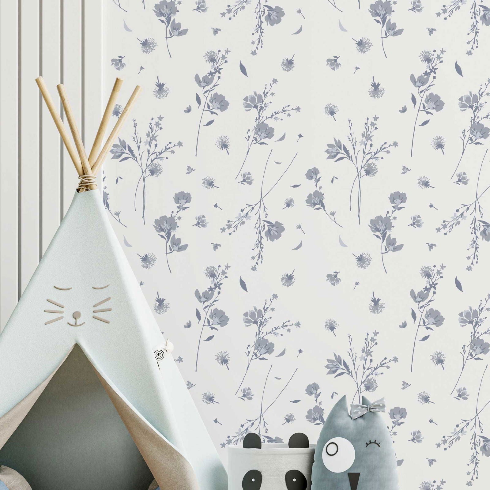 Blue Flowers Peel and Stick Wallpaper, Removable Wallpaper, Traditional Wallpaper | DeccoPrint