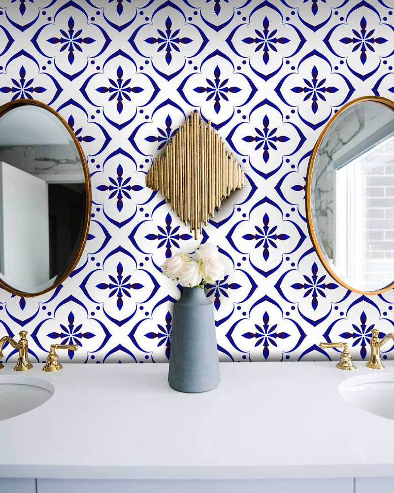 Blue Poppy Peel and Stick Wallpaper, Removable Wallpaper, Traditional Wallpaper | DeccoPrint