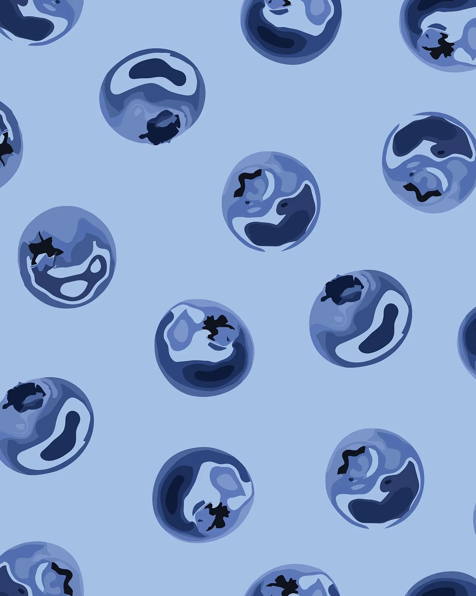 Pattern of blueberries on a blue background