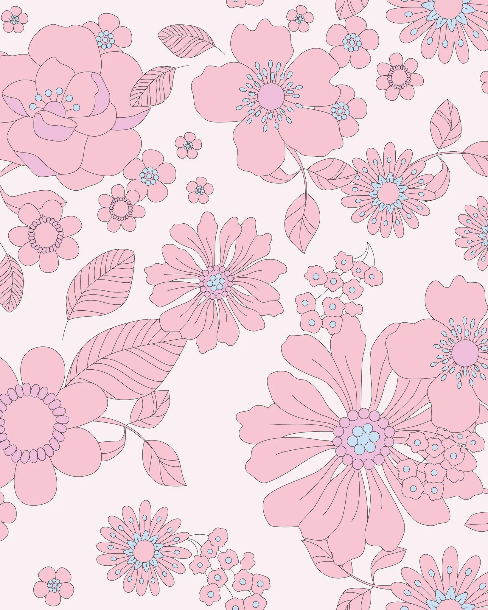 Pattern of pink flowers on a white background