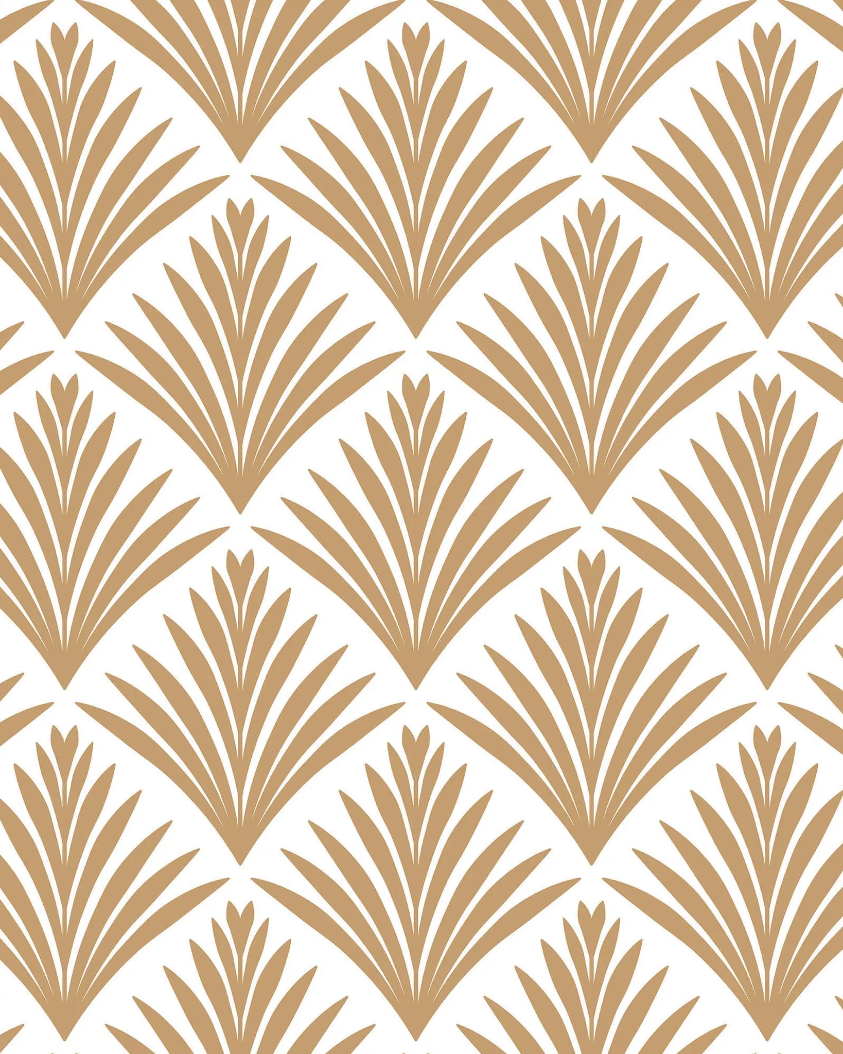 Pattern of gold palm leaves on a white background