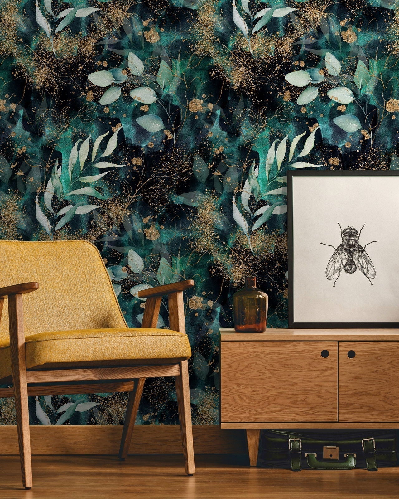 Branch in Gold Peel and Stick Wallpaper, Removable Wallpaper, Traditional Wallpaper | DeccoPrint