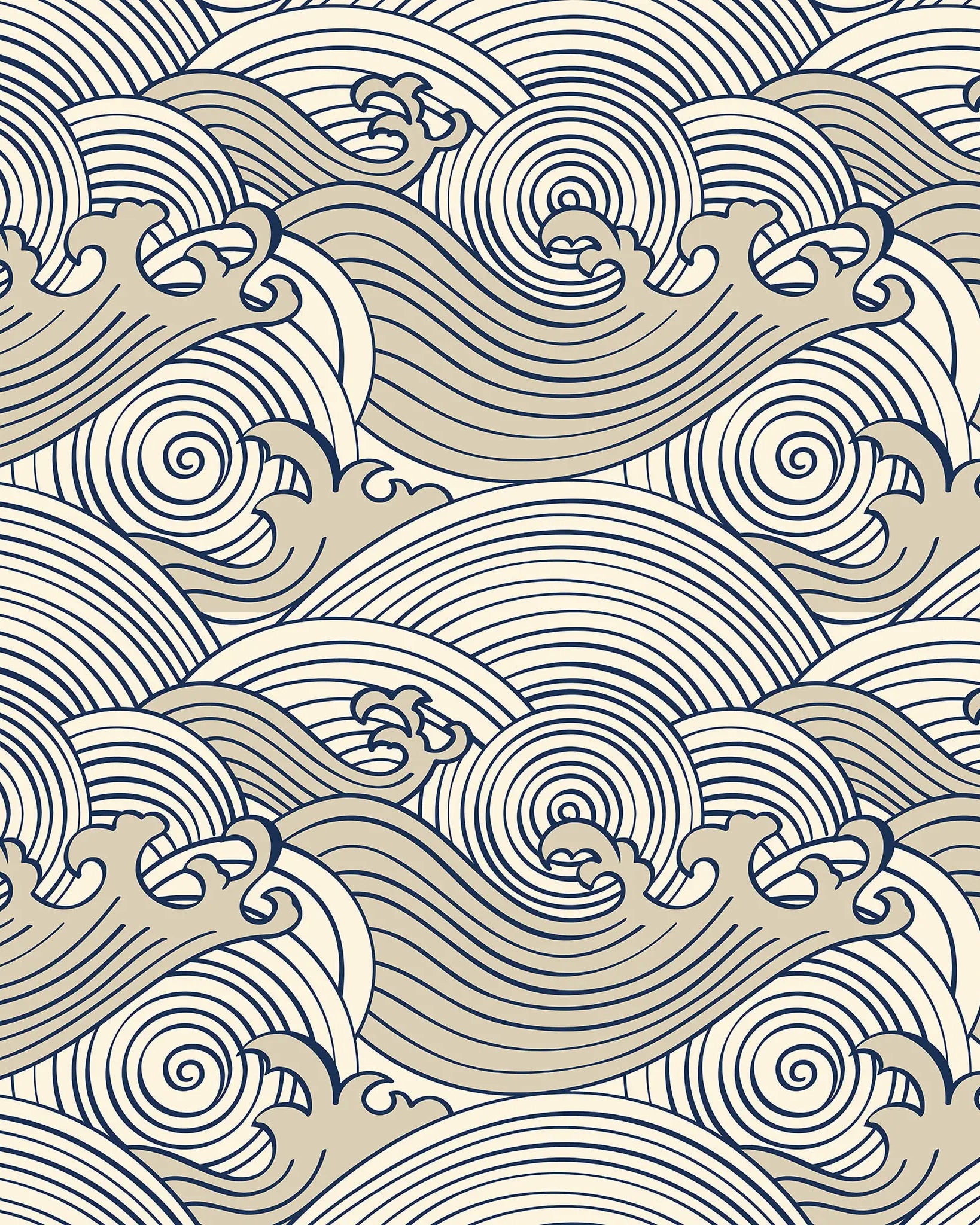 Pattern of stylized waves in beige and brown on a beige background