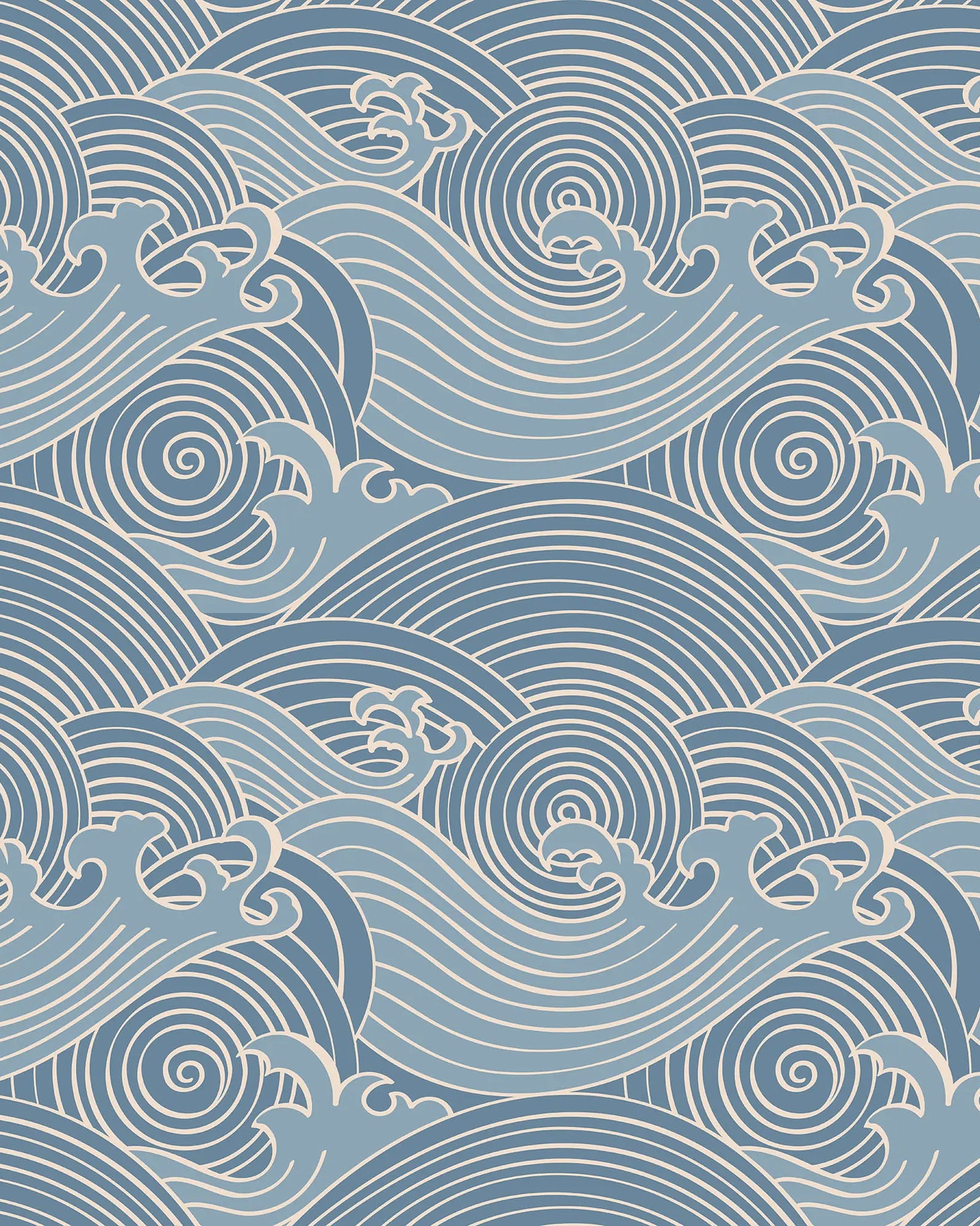 Pattern of stylized waves in blue and gray on a matching background
