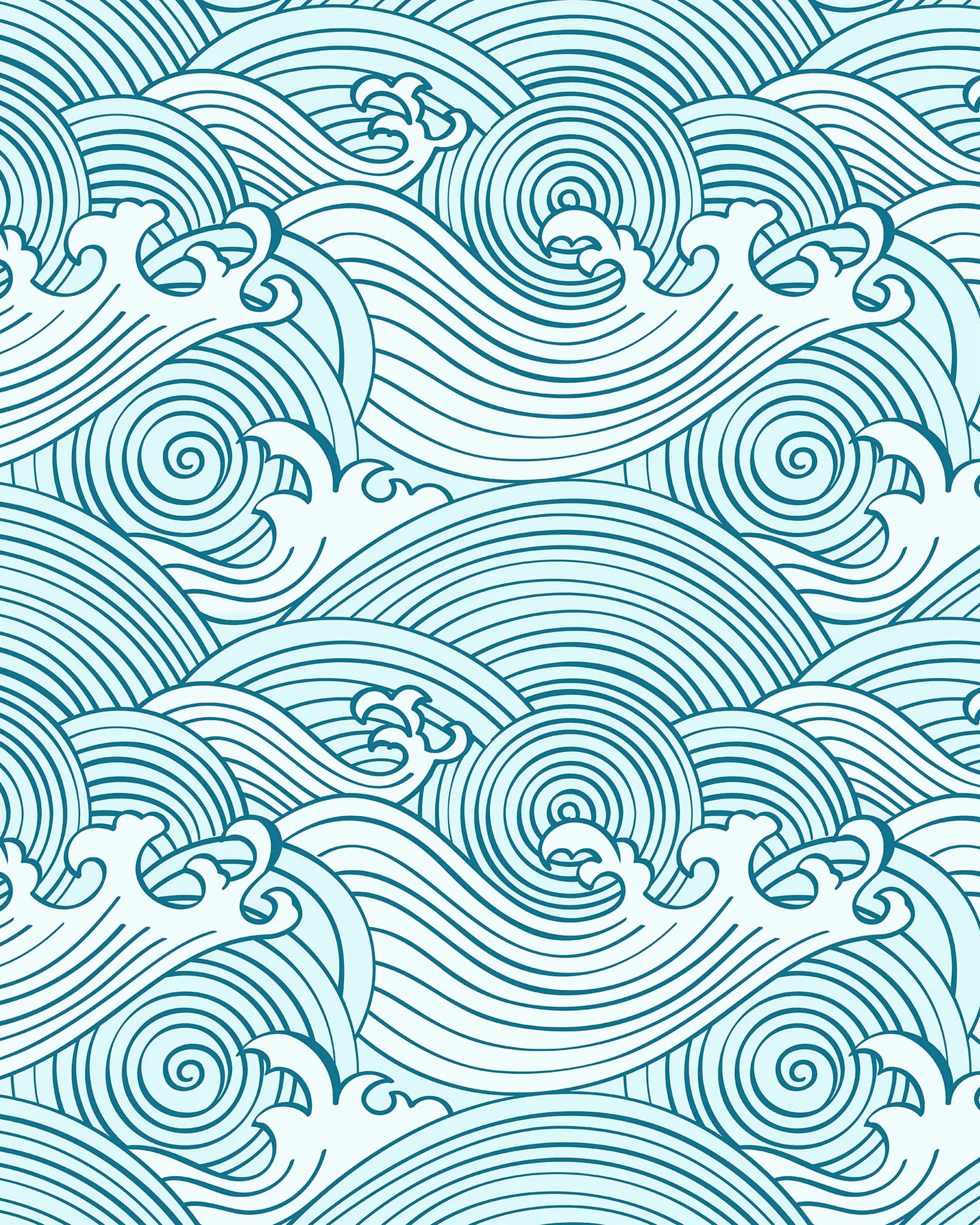 Pattern of stylized waves in teal on a white background