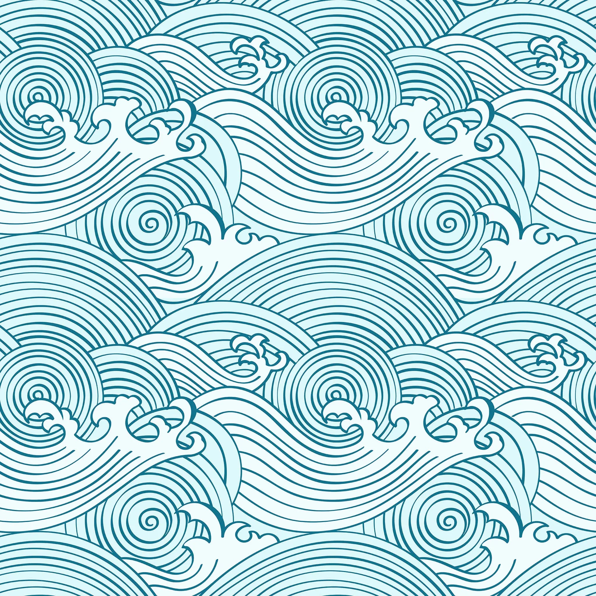 Pattern of stylized waves in teal on a white background