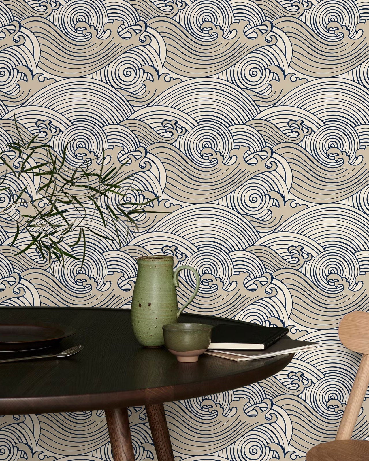 Bright Waves Peel and Stick Wallpaper, Removable Wallpaper, Traditional Wallpaper - Beige | DeccoPrint