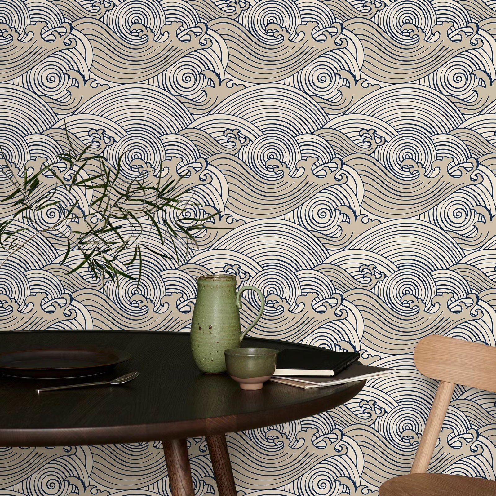 Bright Waves Peel and Stick Wallpaper, Removable Wallpaper, Traditional Wallpaper - Beige | DeccoPrint