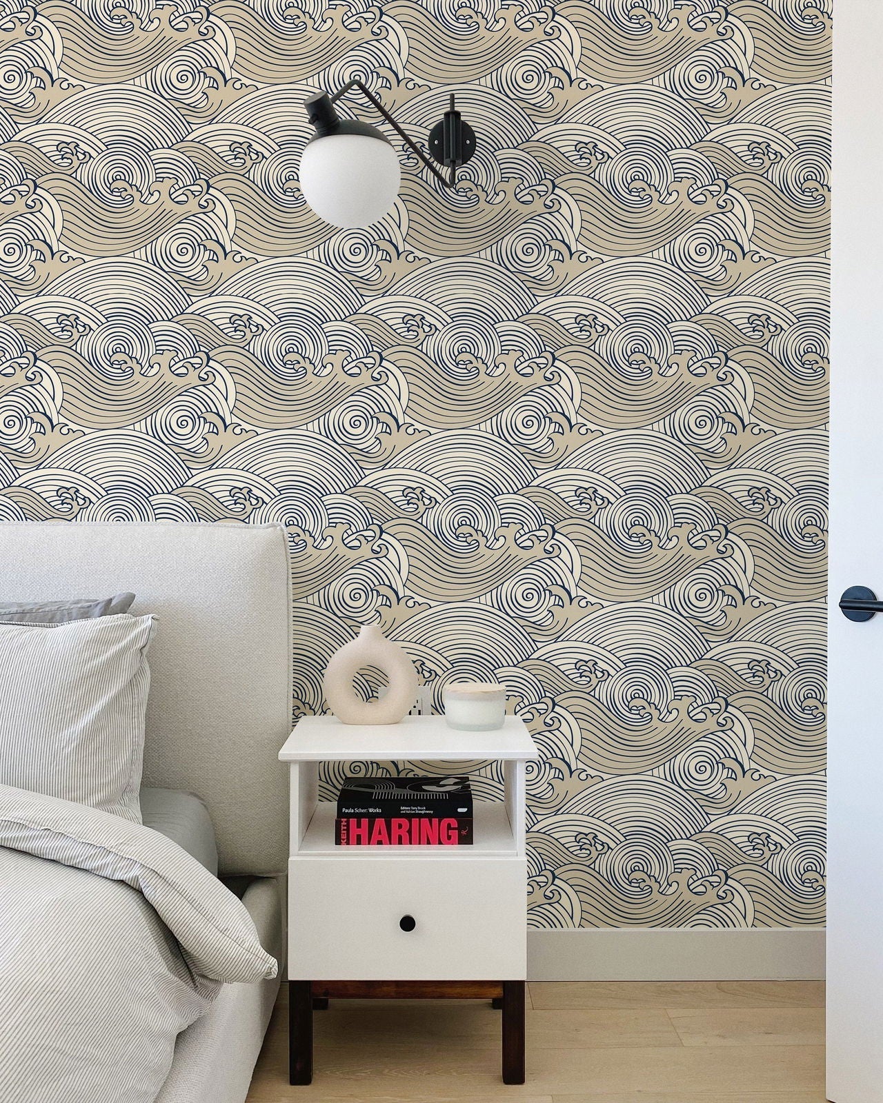 Bright Waves Peel and Stick Wallpaper, Removable Wallpaper, Traditional Wallpaper - Beige | DeccoPrint