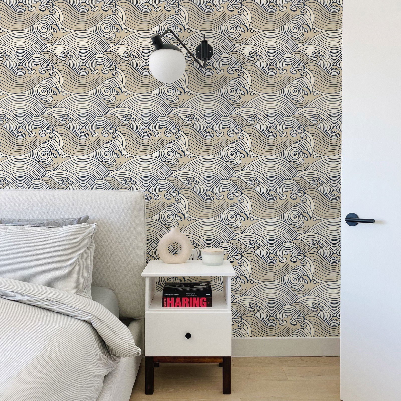 Bright Waves Peel and Stick Wallpaper, Removable Wallpaper, Traditional Wallpaper - Beige | DeccoPrint