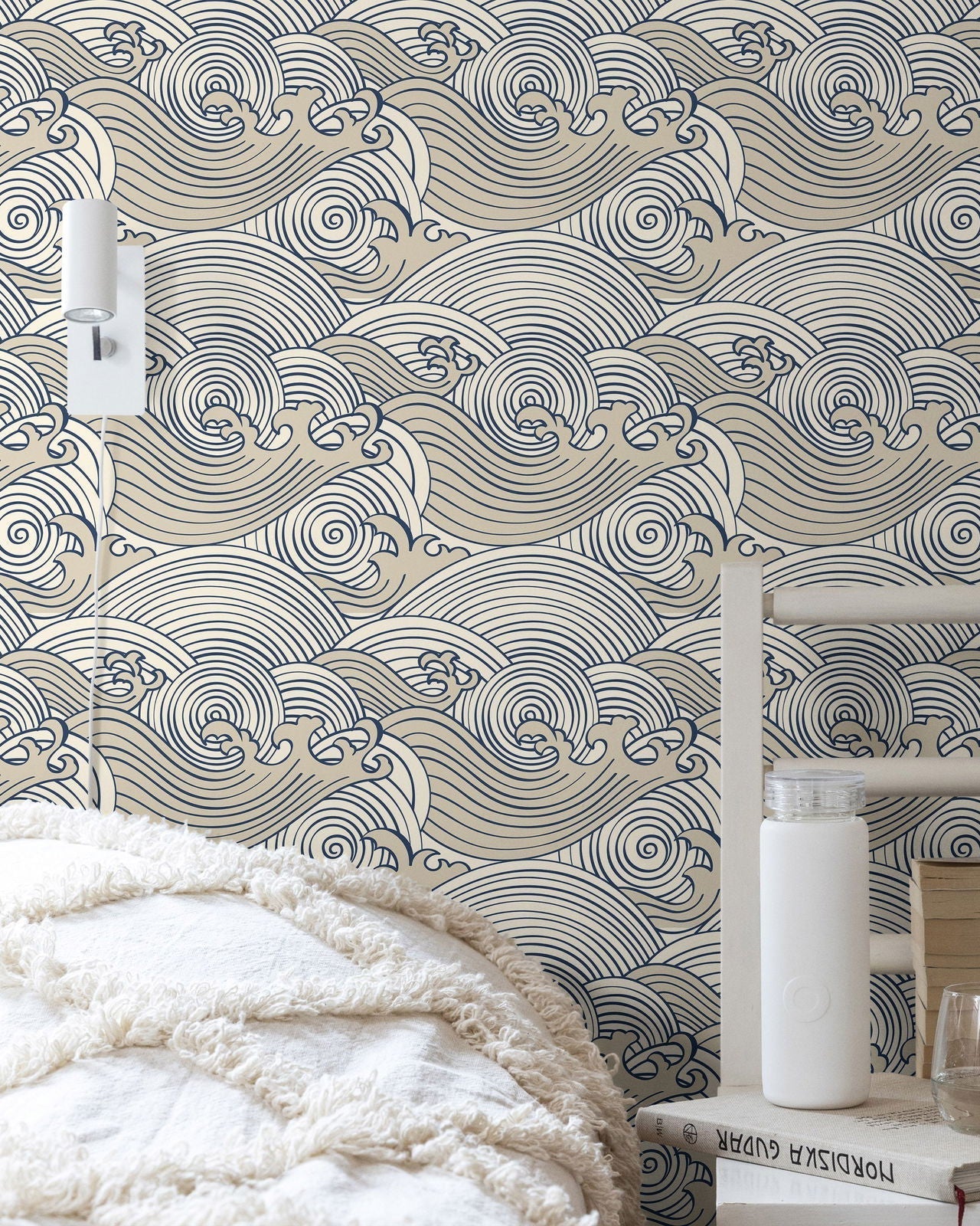 Bright Waves Peel and Stick Wallpaper, Removable Wallpaper, Traditional Wallpaper - Beige | DeccoPrint