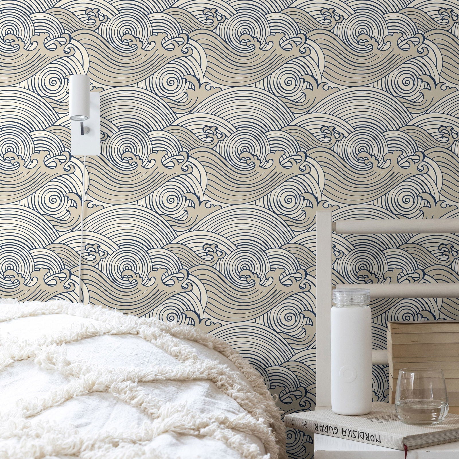 Bright Waves Peel and Stick Wallpaper, Removable Wallpaper, Traditional Wallpaper - Beige | DeccoPrint