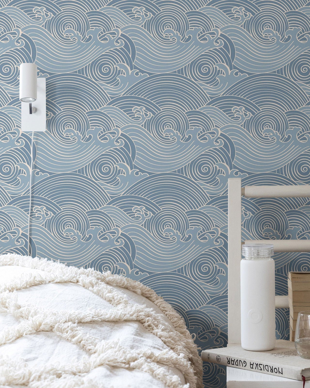 Bright Waves Peel and Stick Wallpaper, Removable Wallpaper, Traditional Wallpaper - Dark Blue | DeccoPrint