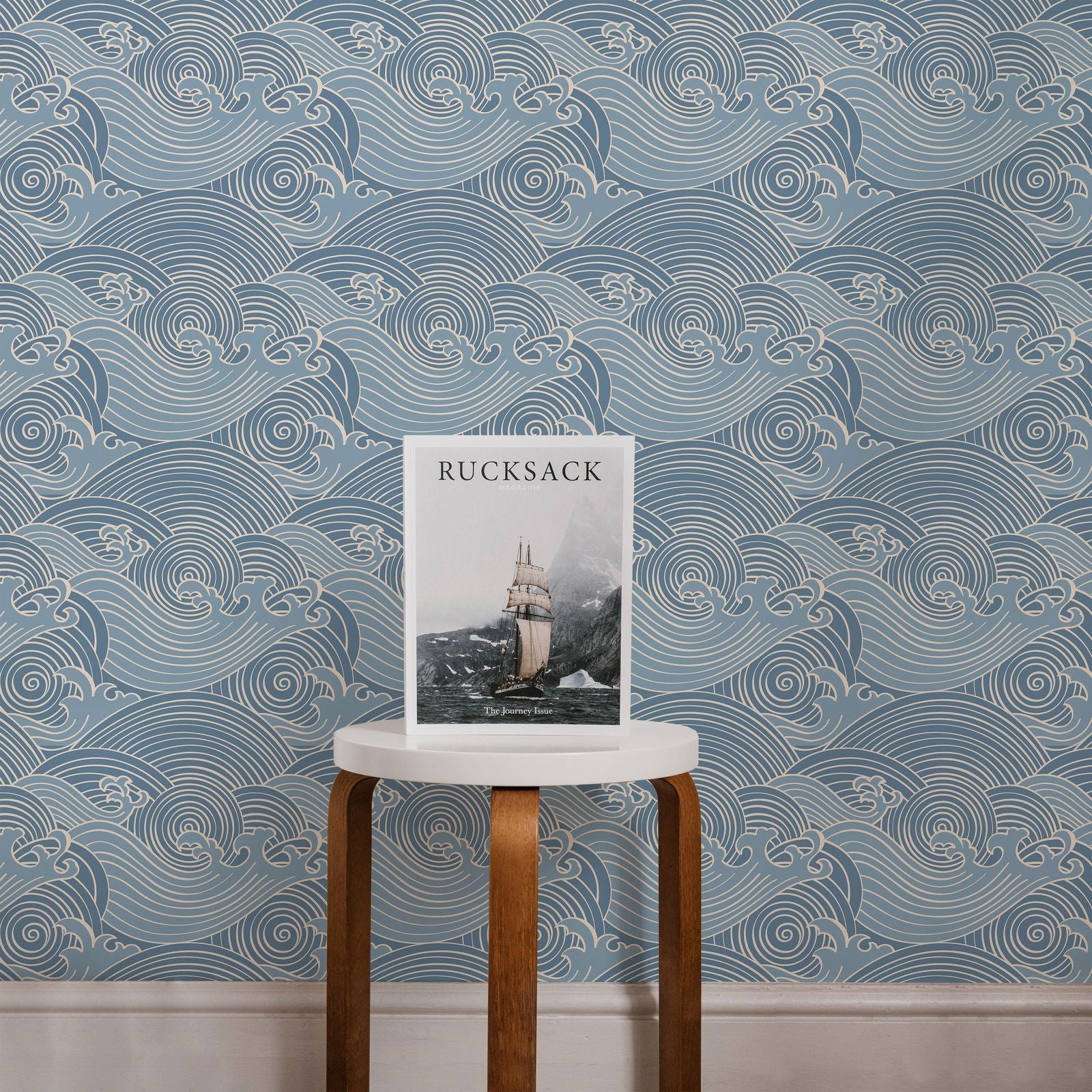 Bright Waves Peel and Stick Wallpaper, Removable Wallpaper, Traditional Wallpaper - Dark Blue | DeccoPrint